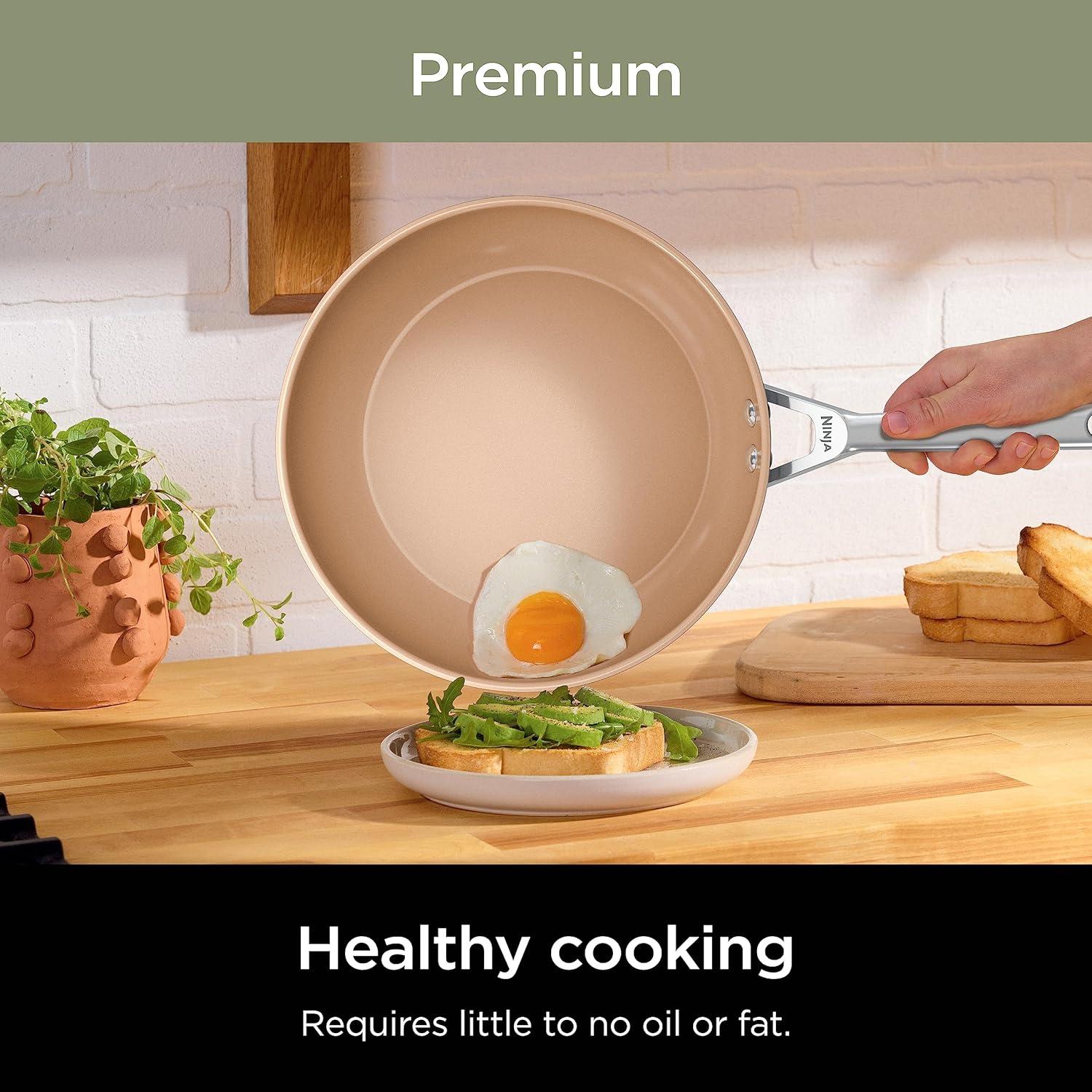 imageNinja Extended Life Premium Ceramic 1025 Fry Pan Nonstick Fry Pans Pots PTFE Free Healthy Cooking Oven Safe to 550F Dishwasher Safe All Stovetops amp Induction Compatible Dark Grey CW900261025 Fry Pan
