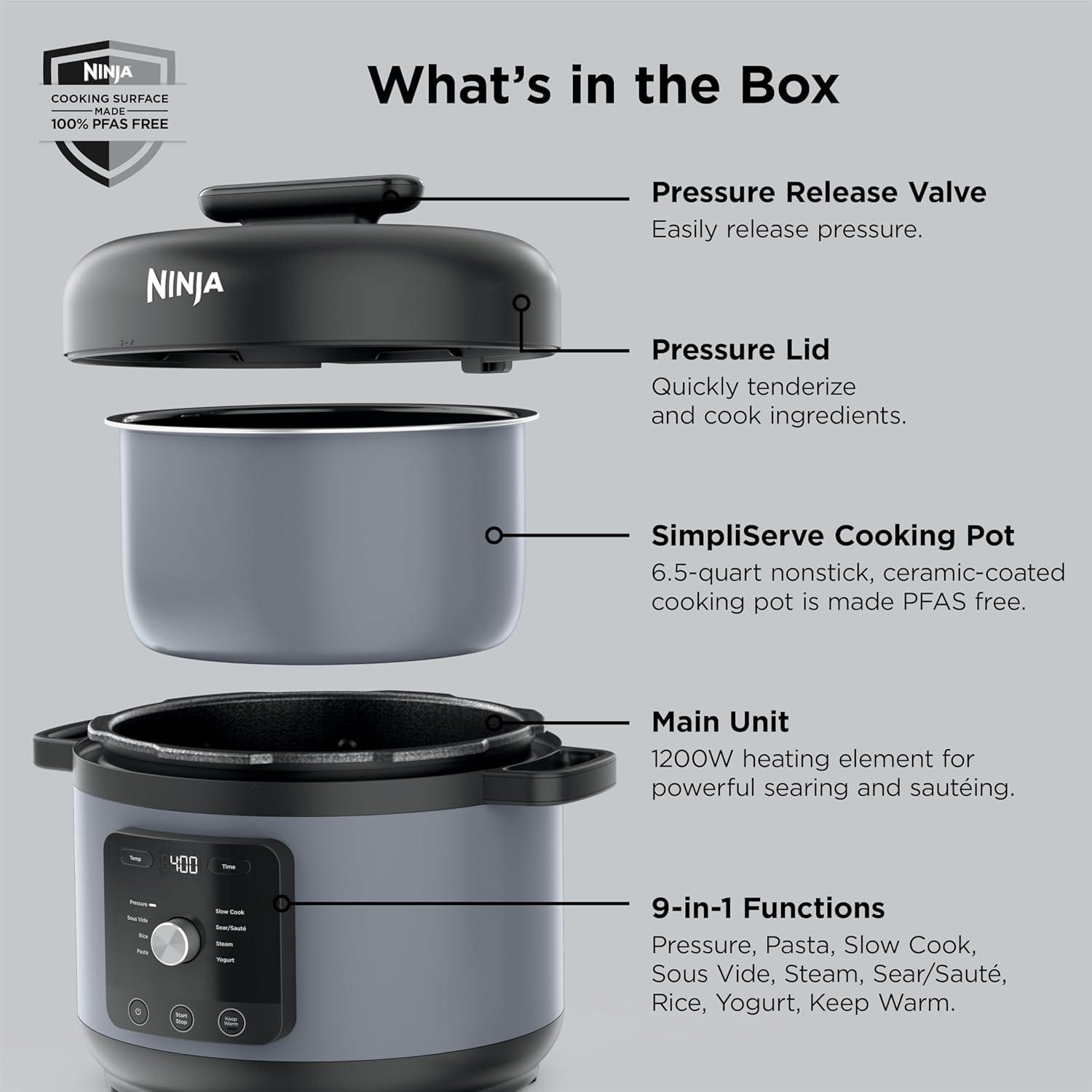 imageNinja HyperHeat 9in1 65qt Pressure Cooker Steams Slow Cooks Sears Sauts Sous Vide Yogurt amp More With SimpliServe Pot Powerful 1200Watt Grey PC201GYStone Purple