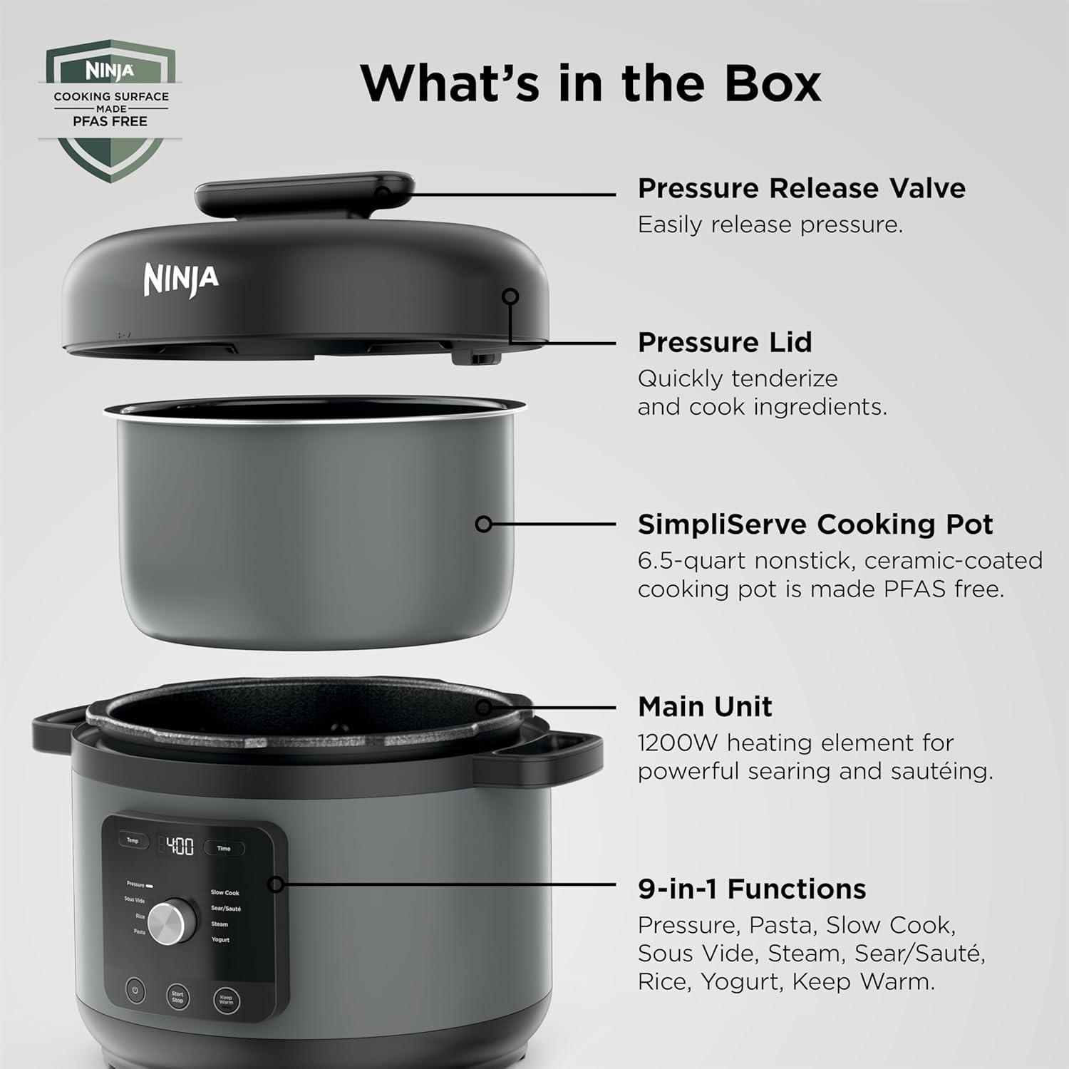 imageNinja HyperHeat 9in1 65qt Pressure Cooker Steams Slow Cooks Sears Sauts Sous Vide Yogurt amp More With SimpliServe Pot Powerful 1200Watt Grey PC201GYGrey
