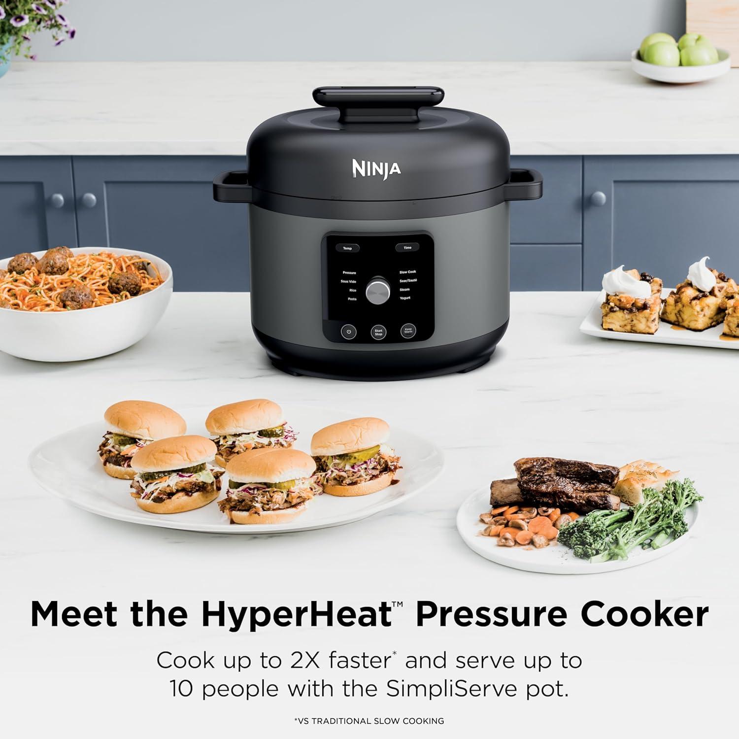 imageNinja HyperHeat 9in1 65qt Pressure Cooker Steams Slow Cooks Sears Sauts Sous Vide Yogurt amp More With SimpliServe Pot Powerful 1200Watt Grey PC201GYGrey
