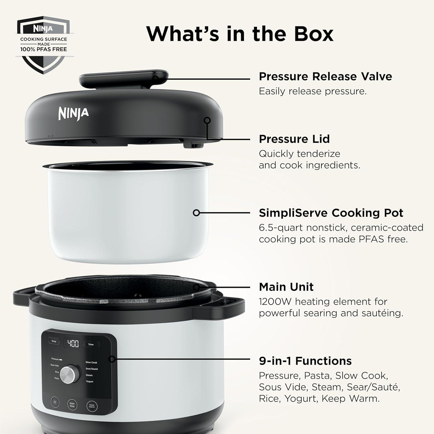 imageNinja HyperHeat 9in1 65qt Pressure Cooker Steams Slow Cooks Sears Sauts Sous Vide Yogurt amp More With SimpliServe Pot Powerful 1200Watt Grey PC201GYWhite