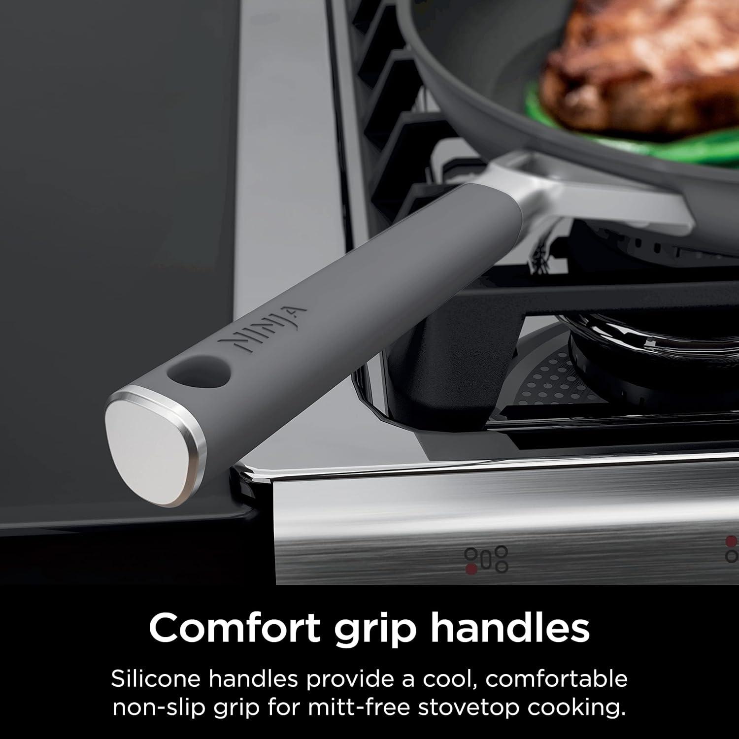 imageNinja Pots and Pans Set Non Stick Comfort Grip 10Piece Cookware Set with NeverStick Frying Pan Sauce Pan With Lid Stock Pot with Lid Nonstick Dishwasher Safe Oven Safe to 400F CW6901010 Piece Set