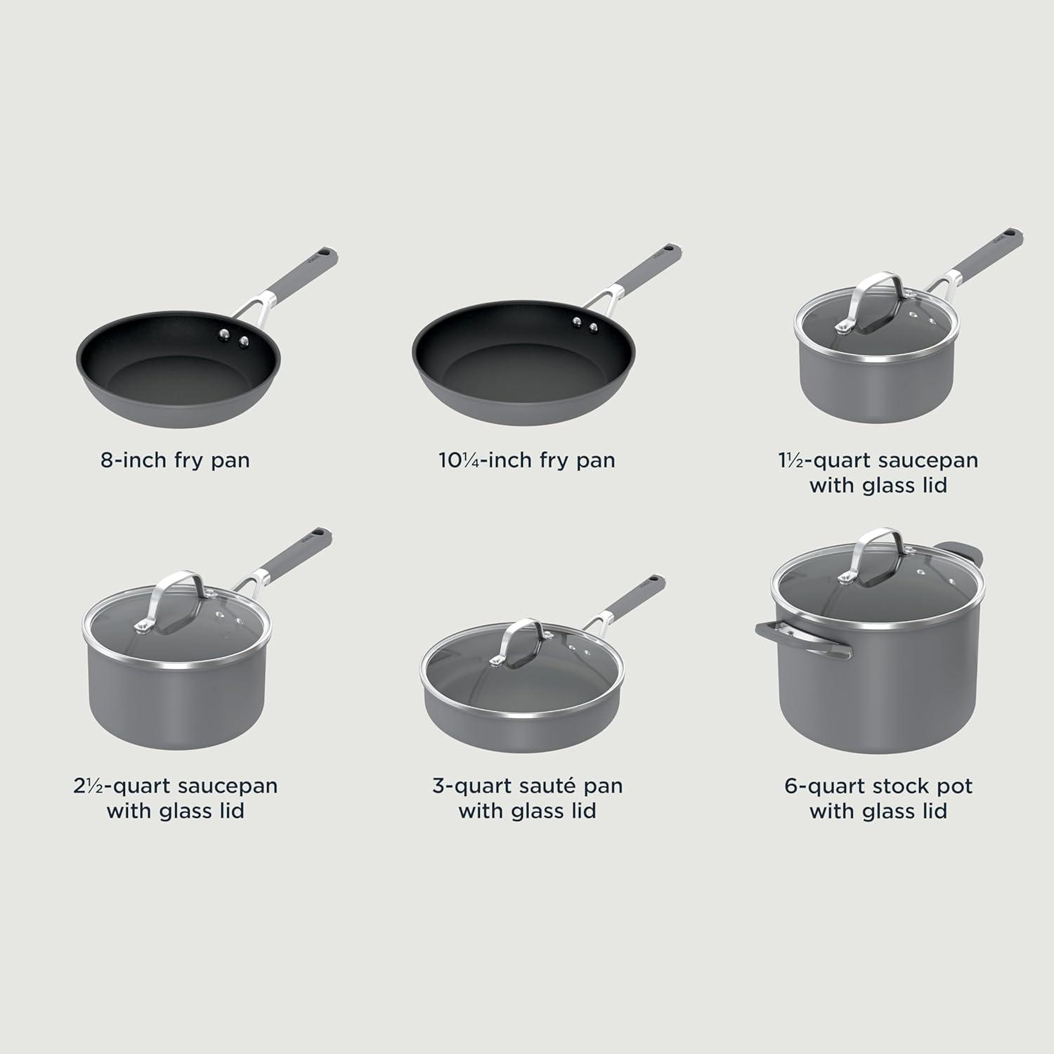 imageNinja Pots and Pans Set Non Stick Comfort Grip 10Piece Cookware Set with NeverStick Frying Pan Sauce Pan With Lid Stock Pot with Lid Nonstick Dishwasher Safe Oven Safe to 400F CW6901010 Piece Set