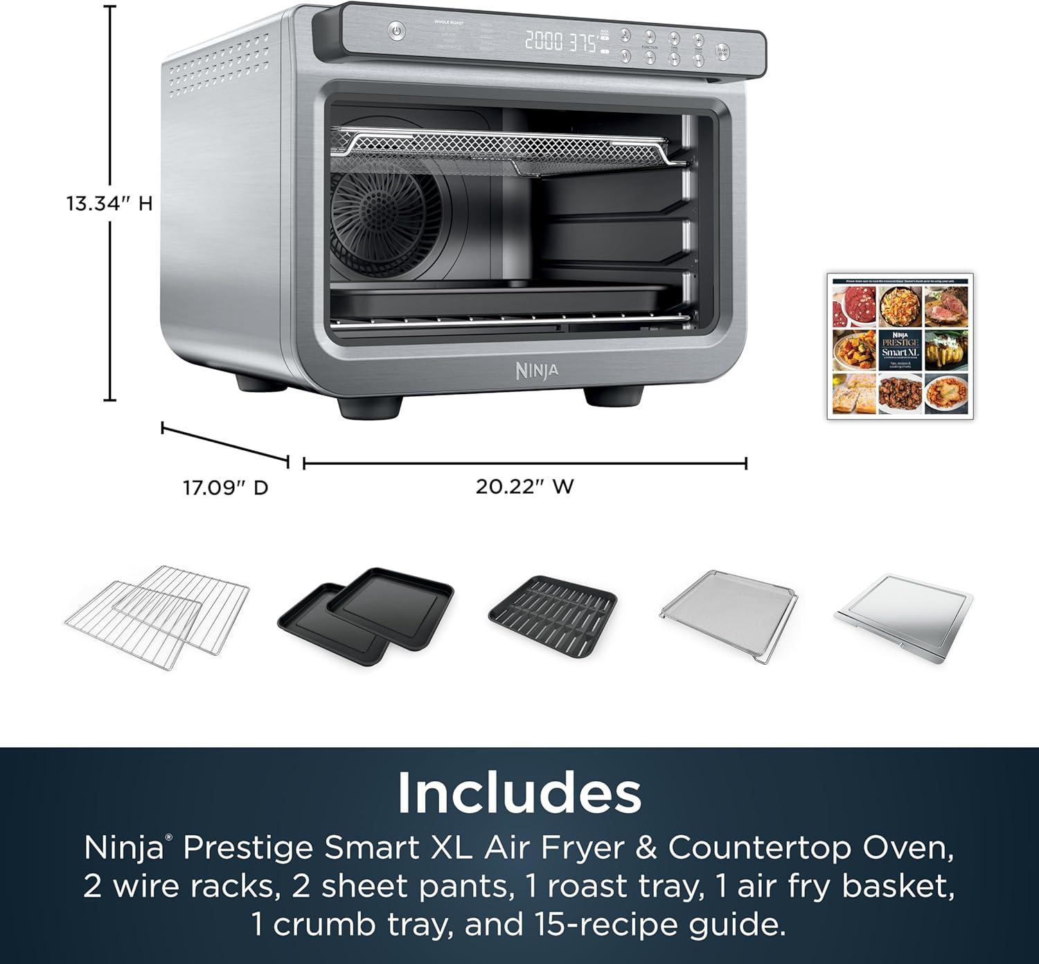 imageNinja Prestige Smart XL with Pro Cook System 10in1 Air Fry Digital Countertop Convection Toaster Oven with Air Fry Air Roast Broil amp Bake Pro Cook Thermometer 1800 Watts Stainless Steel DT551Stainless 10in1