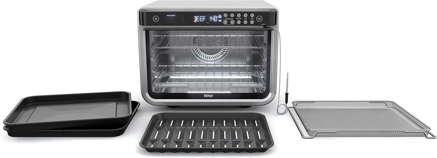 imageNinja Prestige Smart XL with Pro Cook System 10in1 Air Fry Digital Countertop Convection Toaster Oven with Air Fry Air Roast Broil amp Bake Pro Cook Thermometer 1800 Watts Stainless Steel DT55110in1 with Thermometer