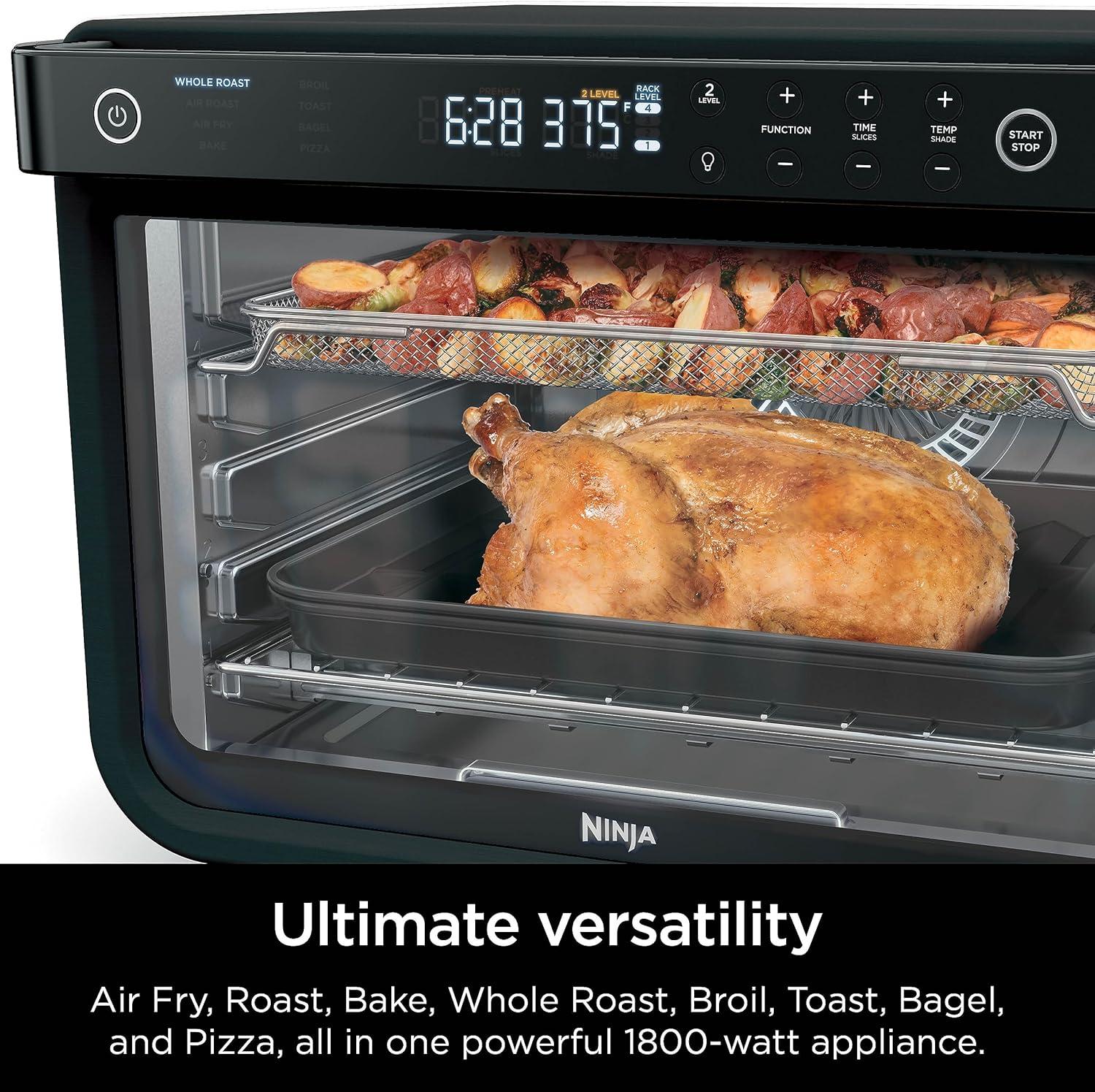 imageNinja Prestige Smart XL with Pro Cook System 10in1 Air Fry Digital Countertop Convection Toaster Oven with Air Fry Air Roast Broil amp Bake Pro Cook Thermometer 1800 Watts Stainless Steel DT5518in1