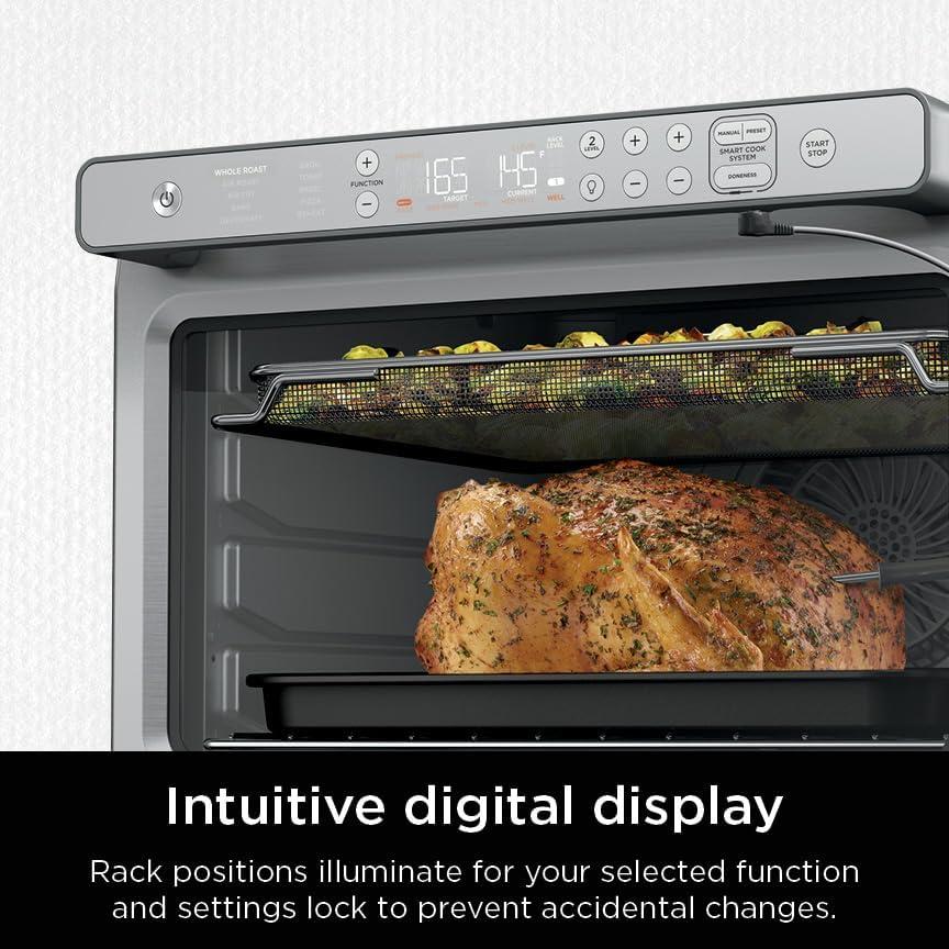 imageNinja Prestige Smart XL with Pro Cook System 10in1 Air Fry Digital Countertop Convection Toaster Oven with Air Fry Air Roast Broil amp Bake Pro Cook Thermometer 1800 Watts Stainless Steel DT551Stainless 10in1 with Thermometer
