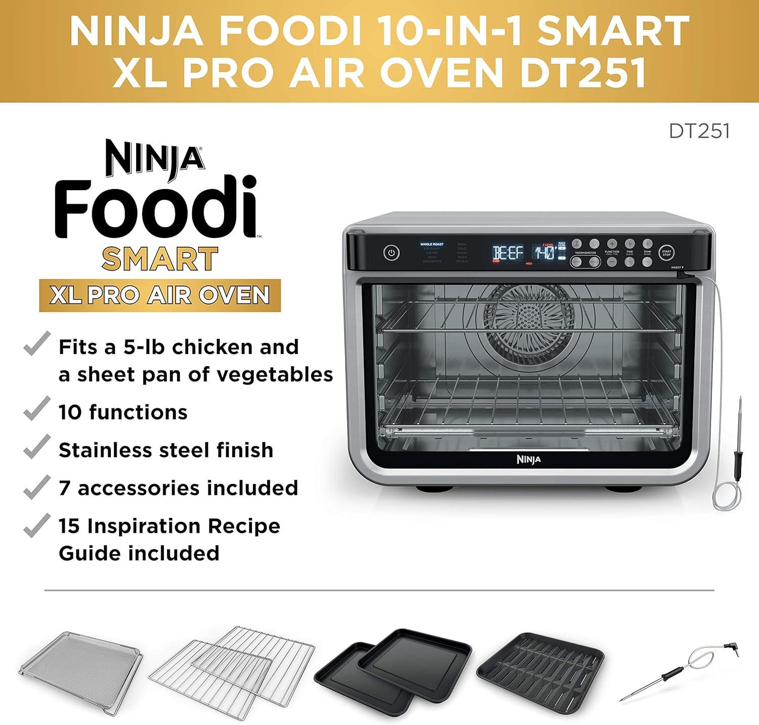imageNinja Prestige Smart XL with Pro Cook System 10in1 Air Fry Digital Countertop Convection Toaster Oven with Air Fry Air Roast Broil amp Bake Pro Cook Thermometer 1800 Watts Stainless Steel DT55110in1 with Thermometer