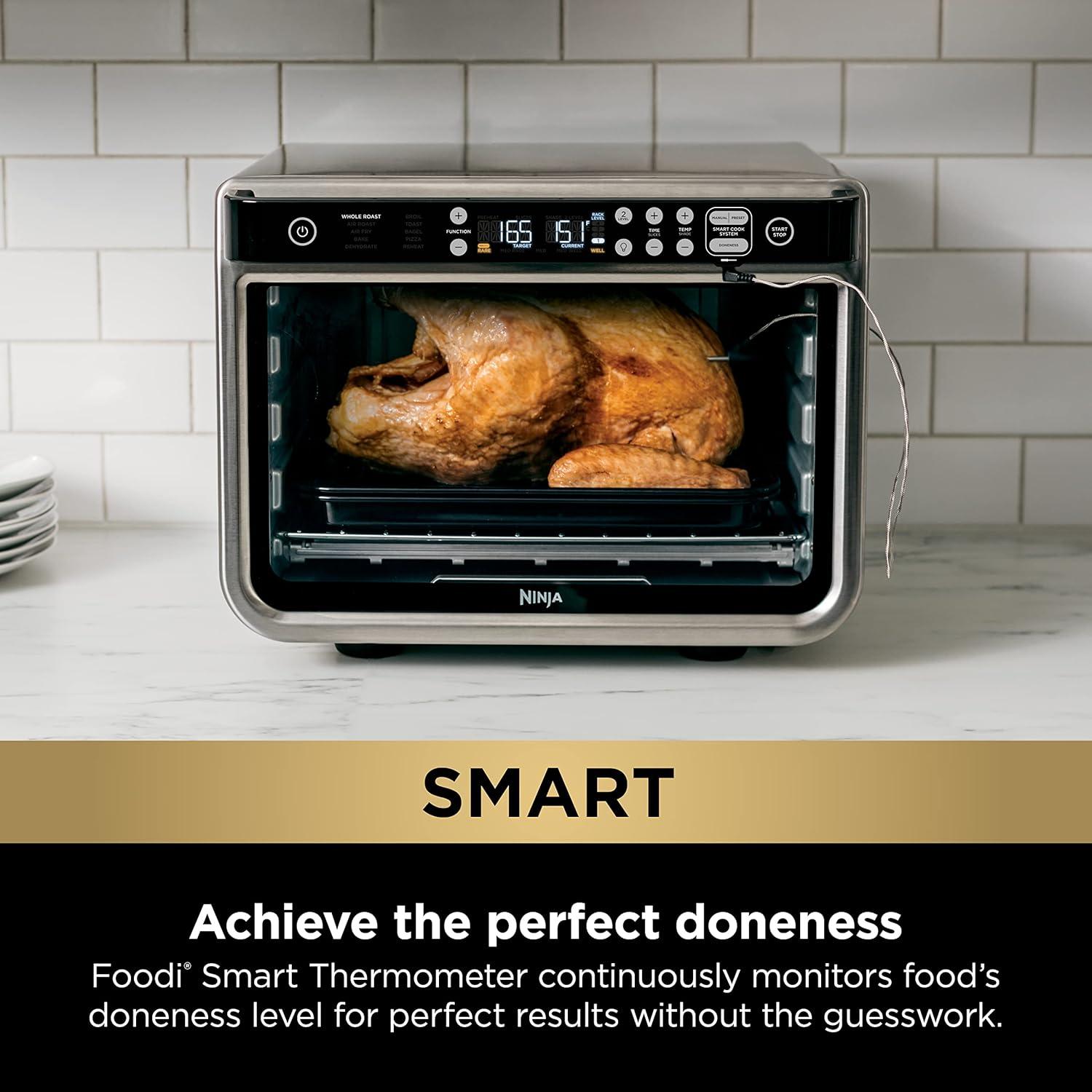imageNinja Prestige Smart XL with Pro Cook System 10in1 Air Fry Digital Countertop Convection Toaster Oven with Air Fry Air Roast Broil amp Bake Pro Cook Thermometer 1800 Watts Stainless Steel DT55110in1 with Thermometer