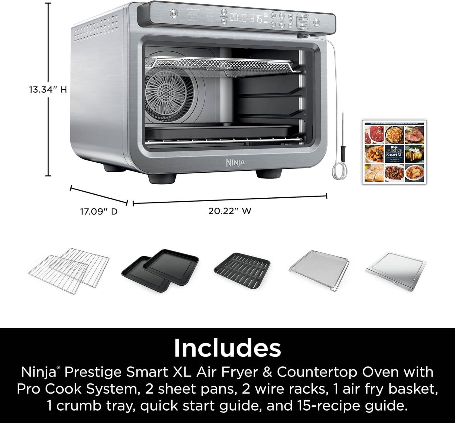 imageNinja Prestige Smart XL with Pro Cook System 10in1 Air Fry Digital Countertop Convection Toaster Oven with Air Fry Air Roast Broil amp Bake Pro Cook Thermometer 1800 Watts Stainless Steel DT551Stainless 10in1 with Thermometer
