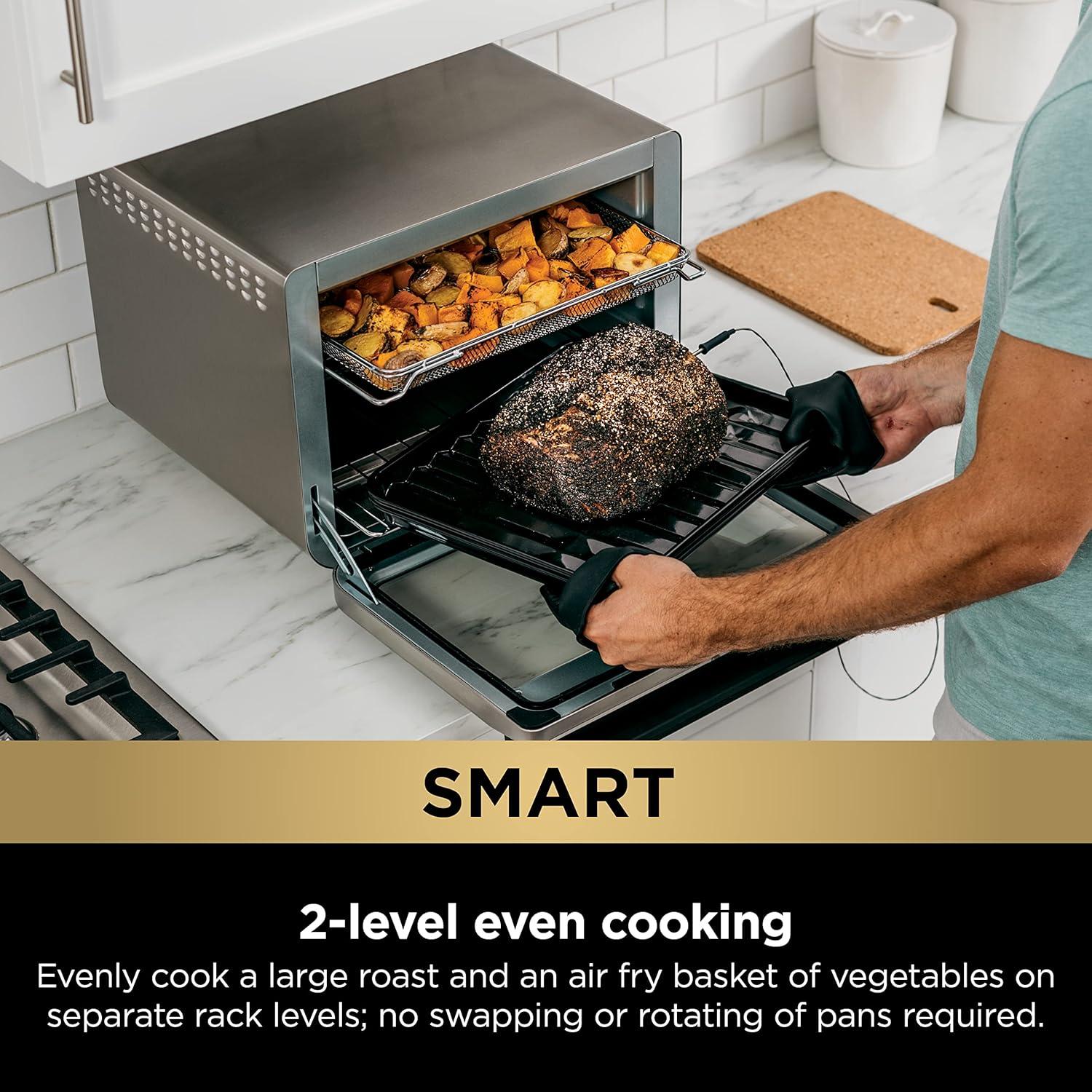imageNinja Prestige Smart XL with Pro Cook System 10in1 Air Fry Digital Countertop Convection Toaster Oven with Air Fry Air Roast Broil amp Bake Pro Cook Thermometer 1800 Watts Stainless Steel DT55110in1 with Thermometer