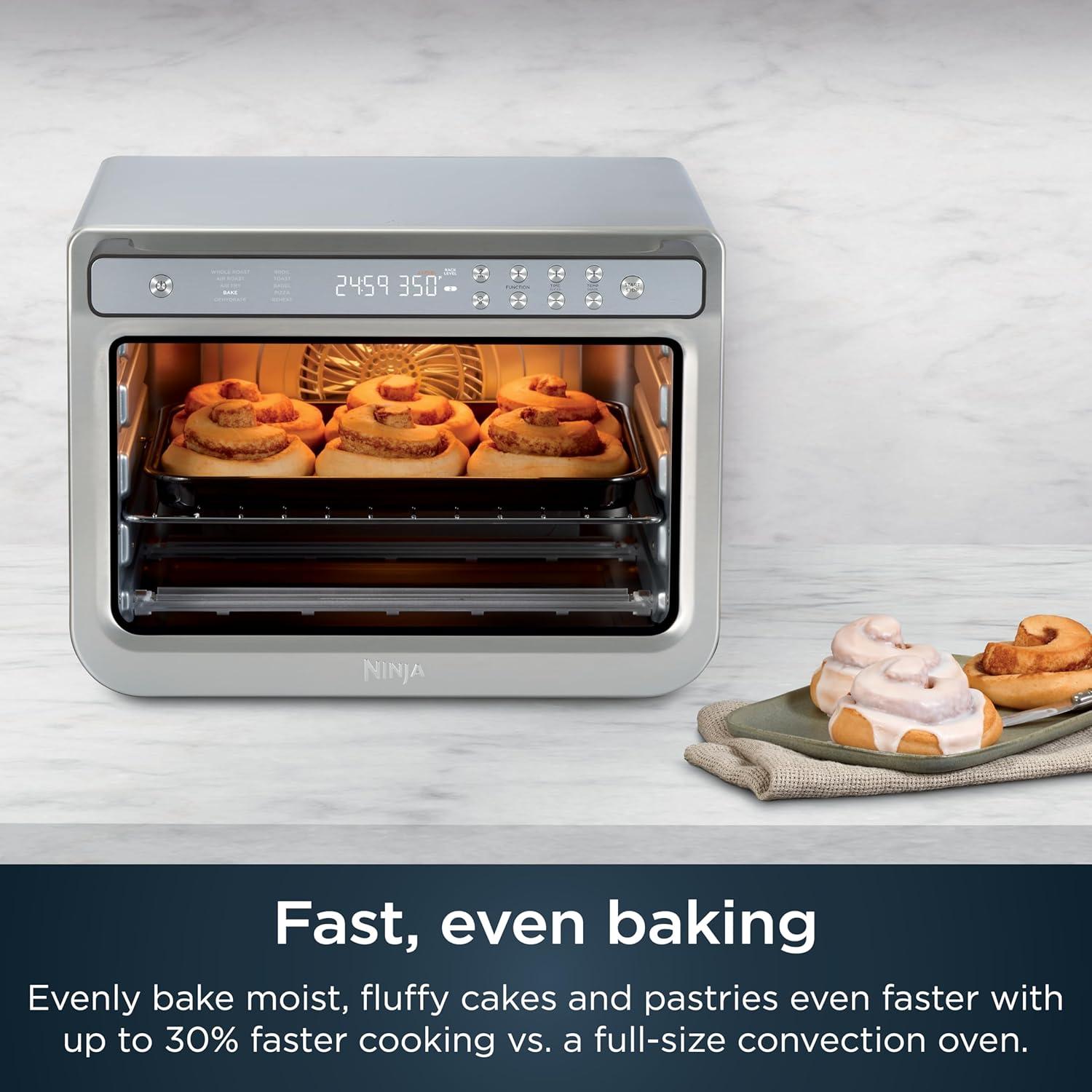 imageNinja Prestige Smart XL with Pro Cook System 10in1 Air Fry Digital Countertop Convection Toaster Oven with Air Fry Air Roast Broil amp Bake Pro Cook Thermometer 1800 Watts Stainless Steel DT551Stainless 10in1