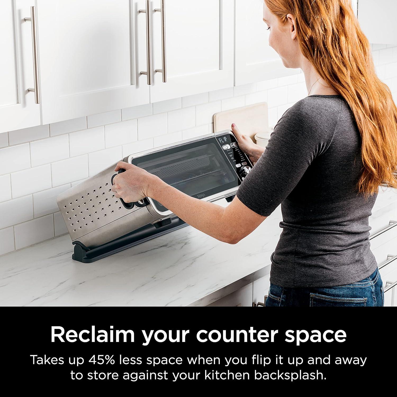 imageNinja SP301 Dual Heat Air Fry Countertop 13in1 Oven with Extended Height XL Capacity Flip Up amp Away Capability for Storage Space with Air Fry Basket SearPlate Wire Rack amp Crumb Tray Silver