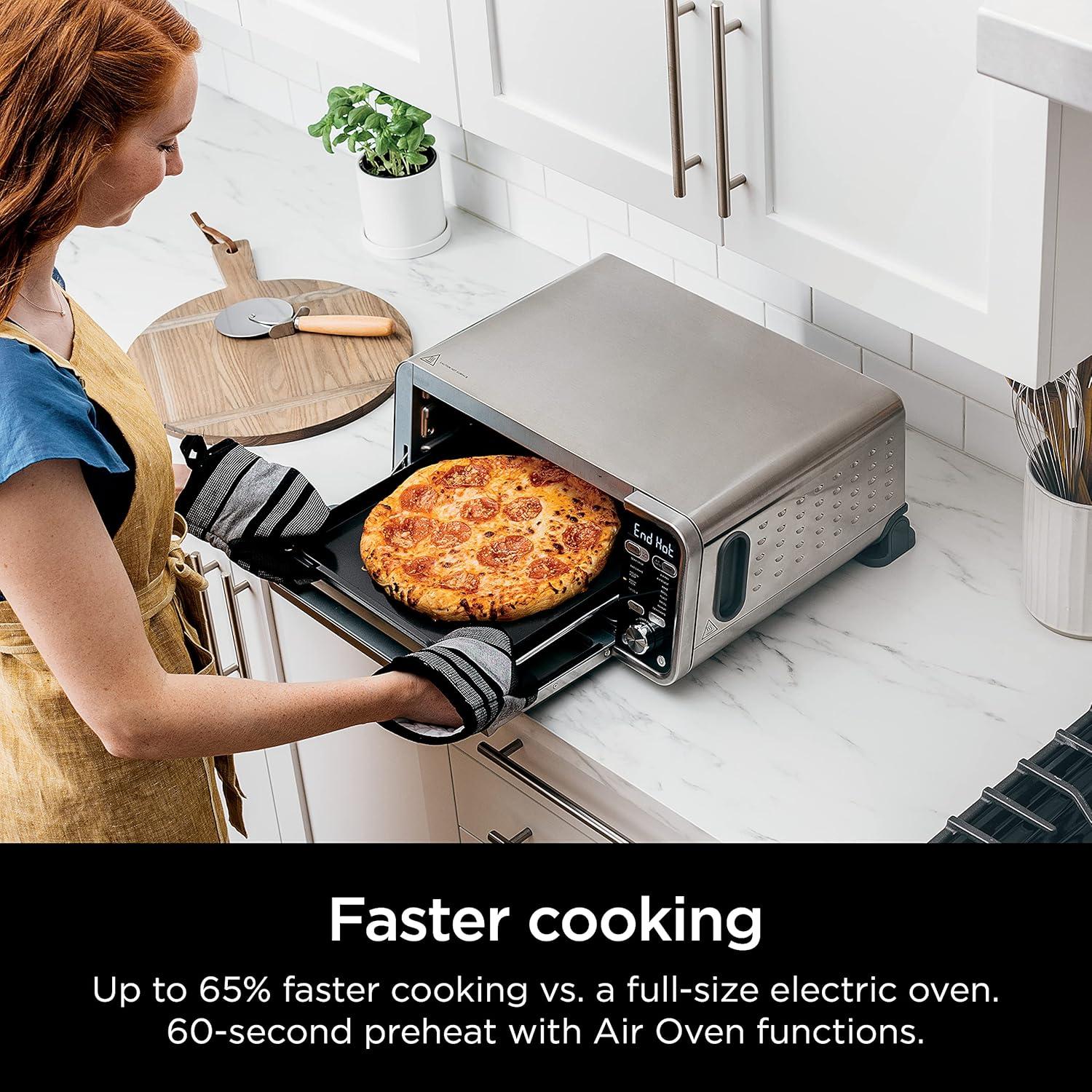 imageNinja SP301 Dual Heat Air Fry Countertop 13in1 Oven with Extended Height XL Capacity Flip Up amp Away Capability for Storage Space with Air Fry Basket SearPlate Wire Rack amp Crumb Tray Silver