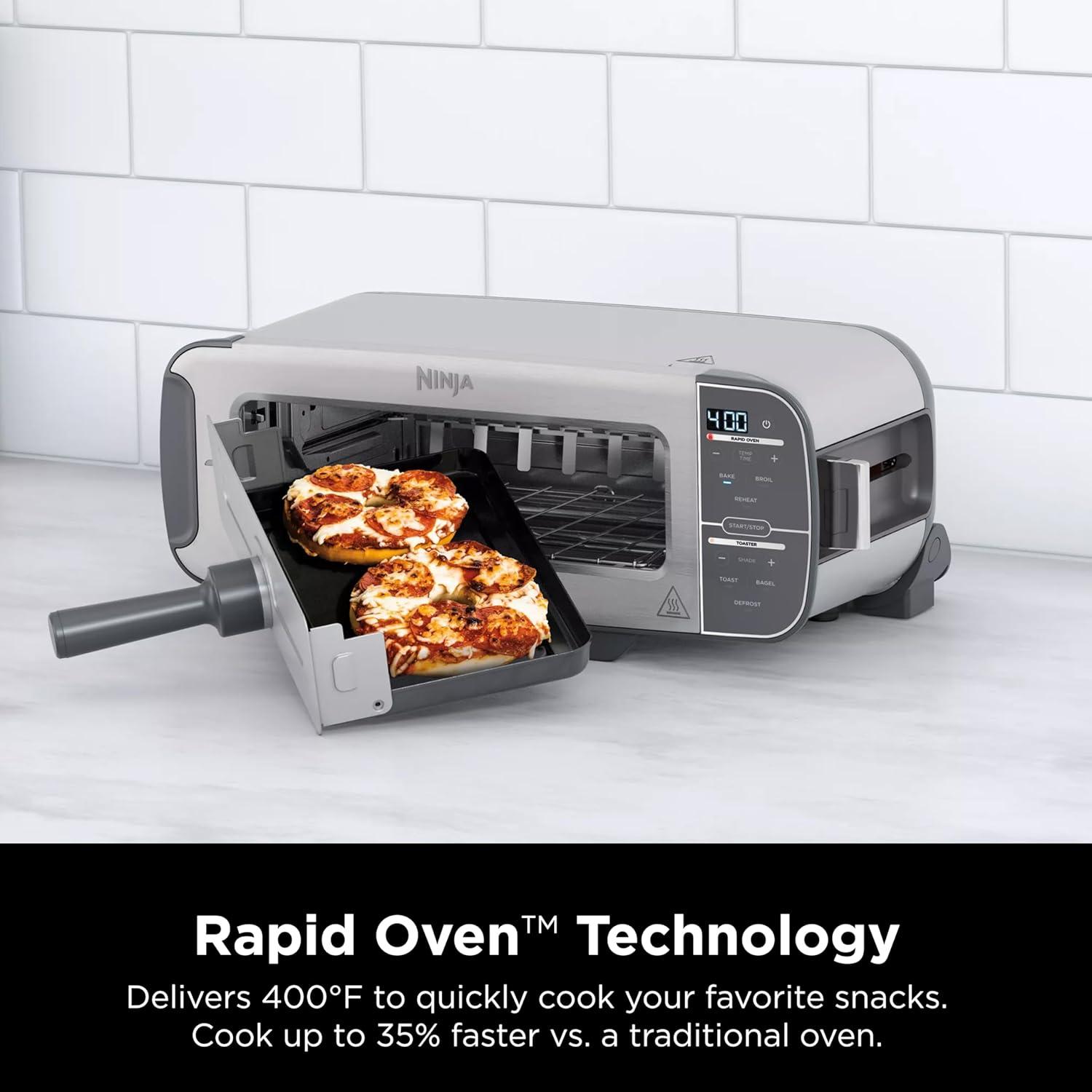 imageNinja ST101 Foodi 2in1 Flip Toaster 2Slice Capacity Compact Toaster Oven Snack Maker Reheat Defrost 1500 Watts Stainless Steel 6 Functions6 Functions