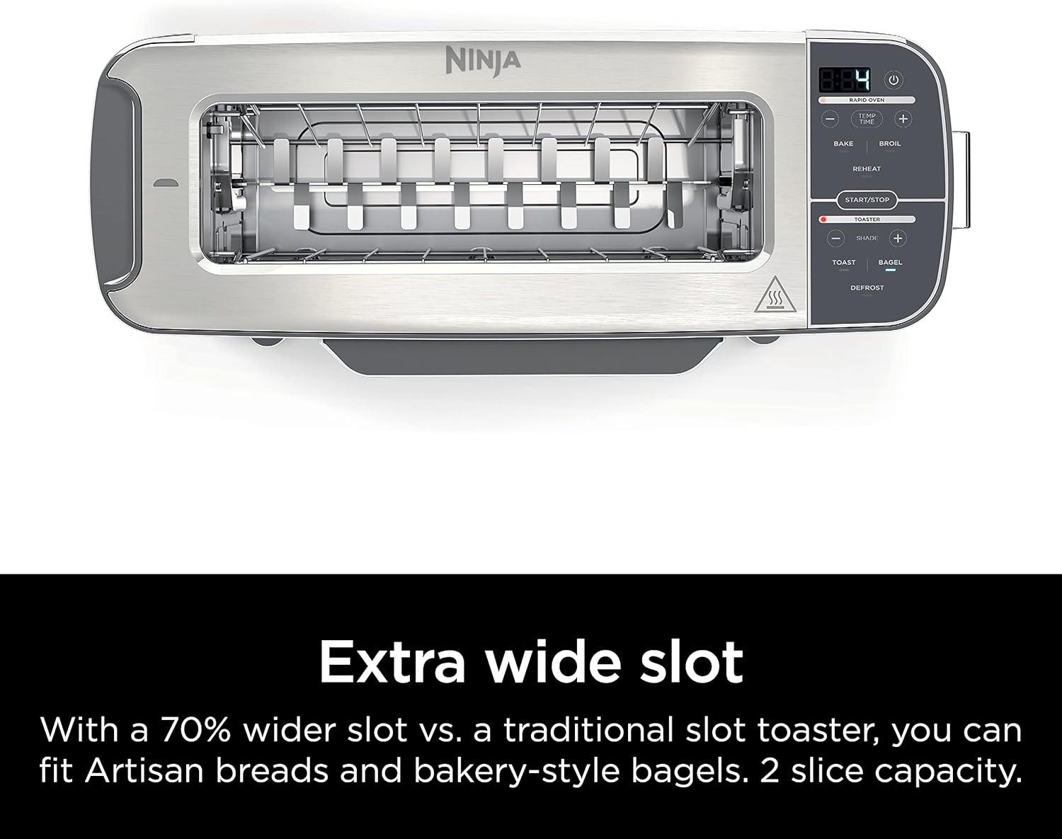 imageNinja ST101 Foodi 2in1 Flip Toaster 2Slice Capacity Compact Toaster Oven Snack Maker Reheat Defrost 1500 Watts Stainless Steel 6 Functions6 Functions