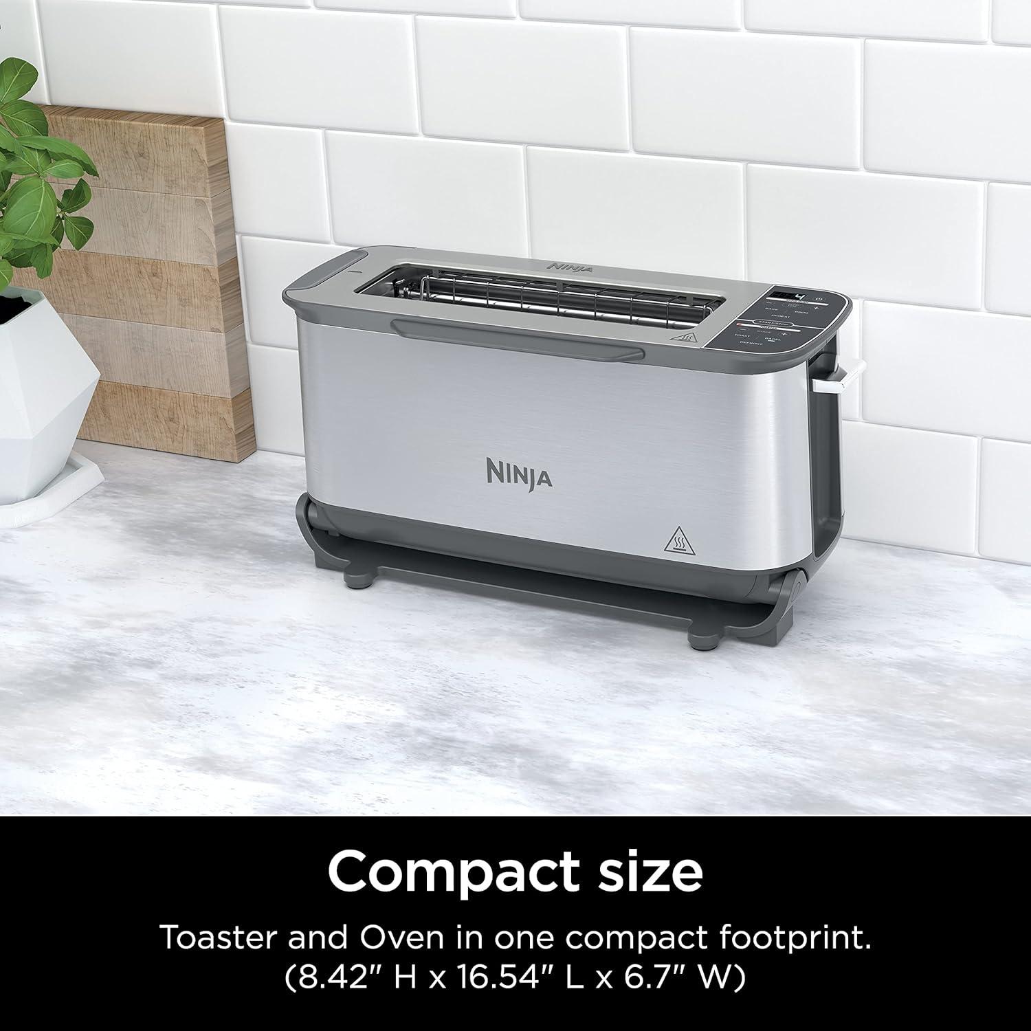 imageNinja ST101 Foodi 2in1 Flip Toaster 2Slice Capacity Compact Toaster Oven Snack Maker Reheat Defrost 1500 Watts Stainless Steel 6 Functions6 Functions