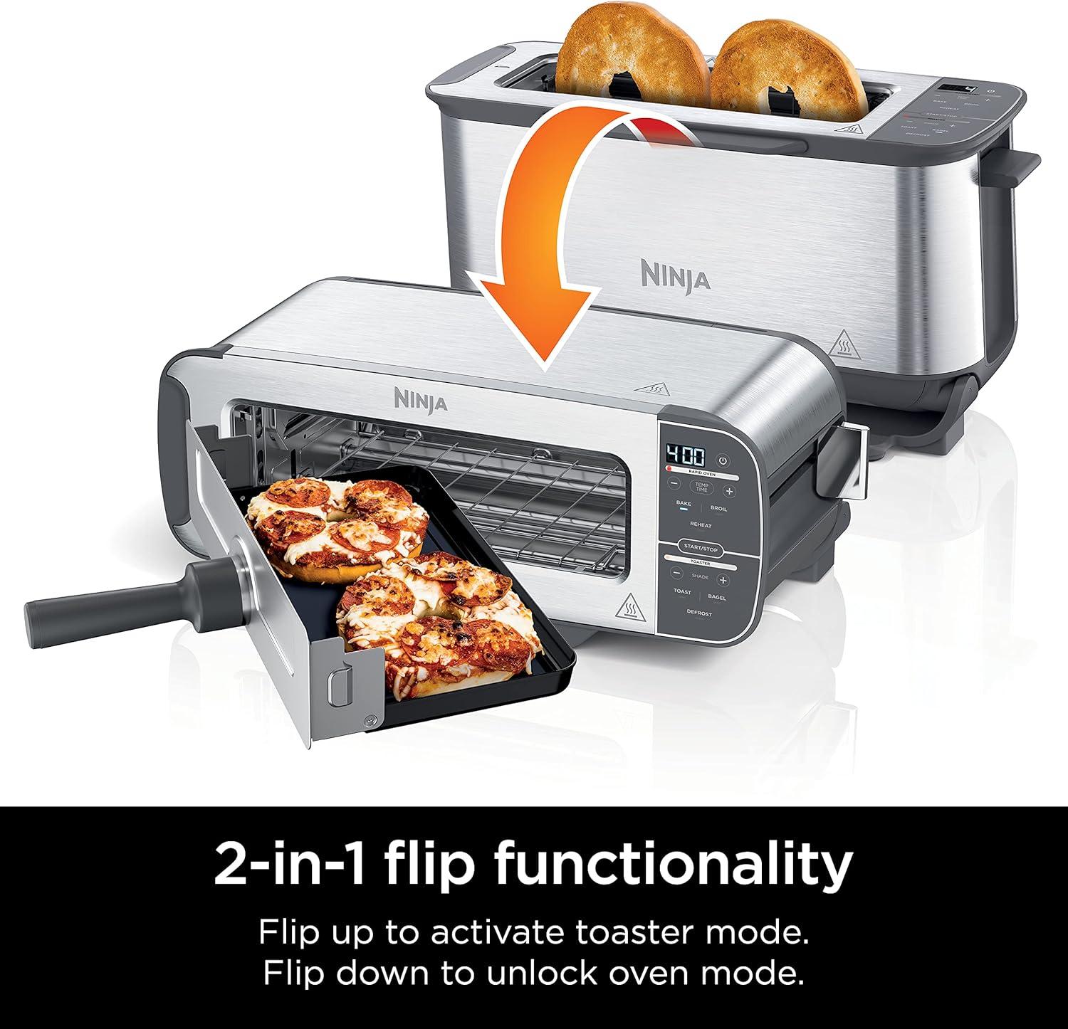 imageNinja ST101 Foodi 2in1 Flip Toaster 2Slice Capacity Compact Toaster Oven Snack Maker Reheat Defrost 1500 Watts Stainless Steel 6 Functions6 Functions