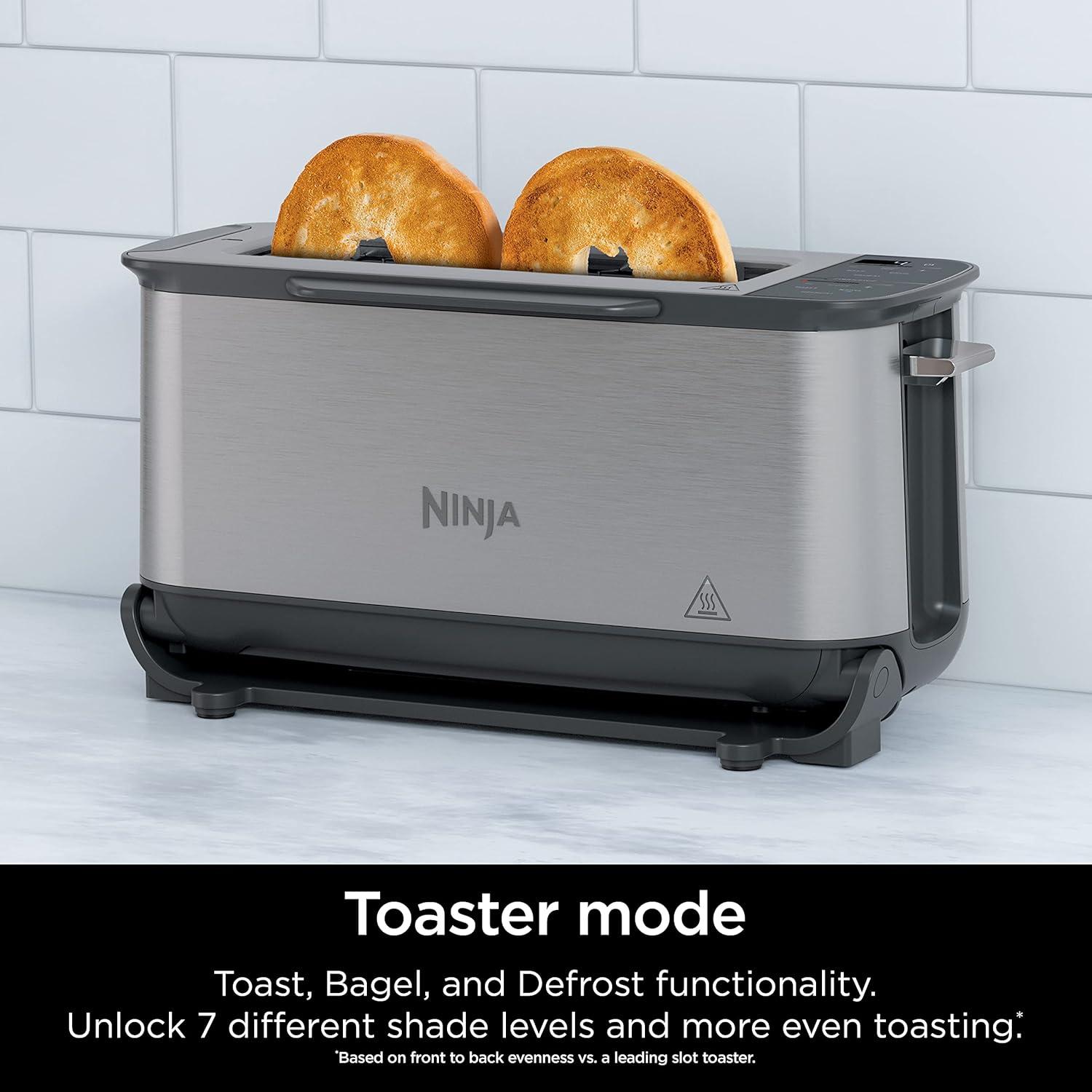 imageNinja ST101 Foodi 2in1 Flip Toaster 2Slice Capacity Compact Toaster Oven Snack Maker Reheat Defrost 1500 Watts Stainless Steel 6 Functions6 Functions