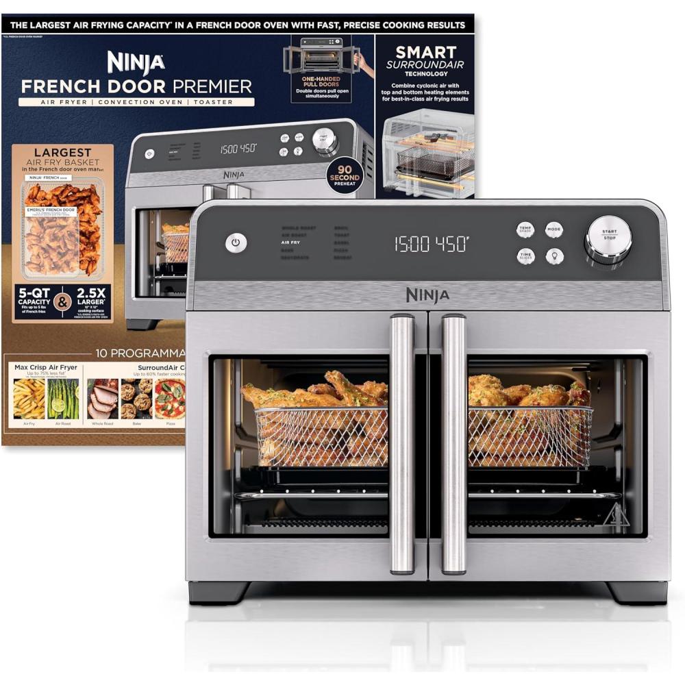 imageNinja French Door Premier Air Fryer Convection Oven Toaster 5qt Air Fry Basket Sheet Pan Wire Rack Broil Rack PFASfree Cooking Surface Dishwashersafe Accessories FO101 NEW