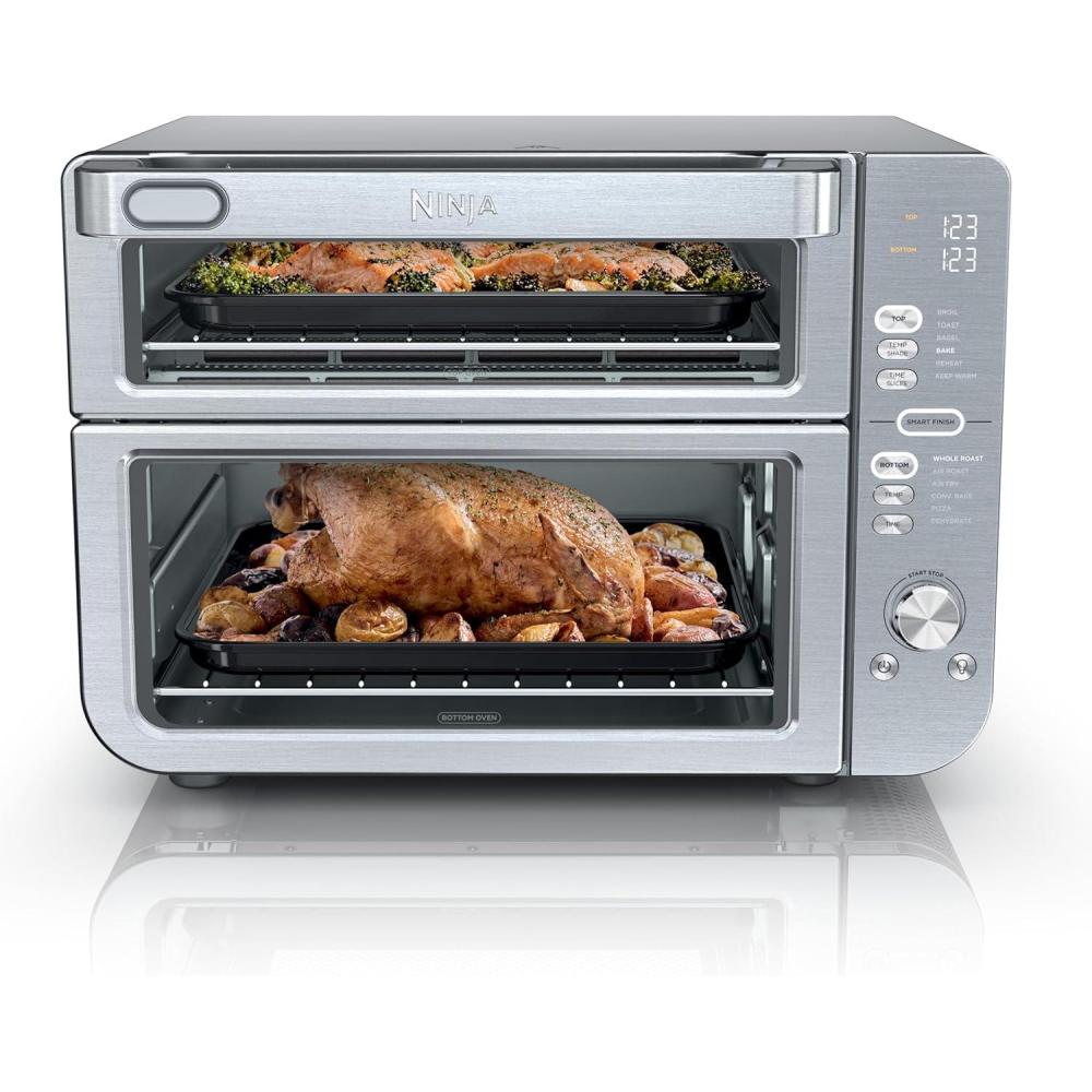 imageNinja Air Fryer Toaster Oven Combo Double Stack XL 12in1 Fits 45 lb Chicken amp 6lbs of Wings Smart Finish Cook 2 Different Meals at Same Time Countertop Oven Stainless Steel DCT601Stainless 12in1