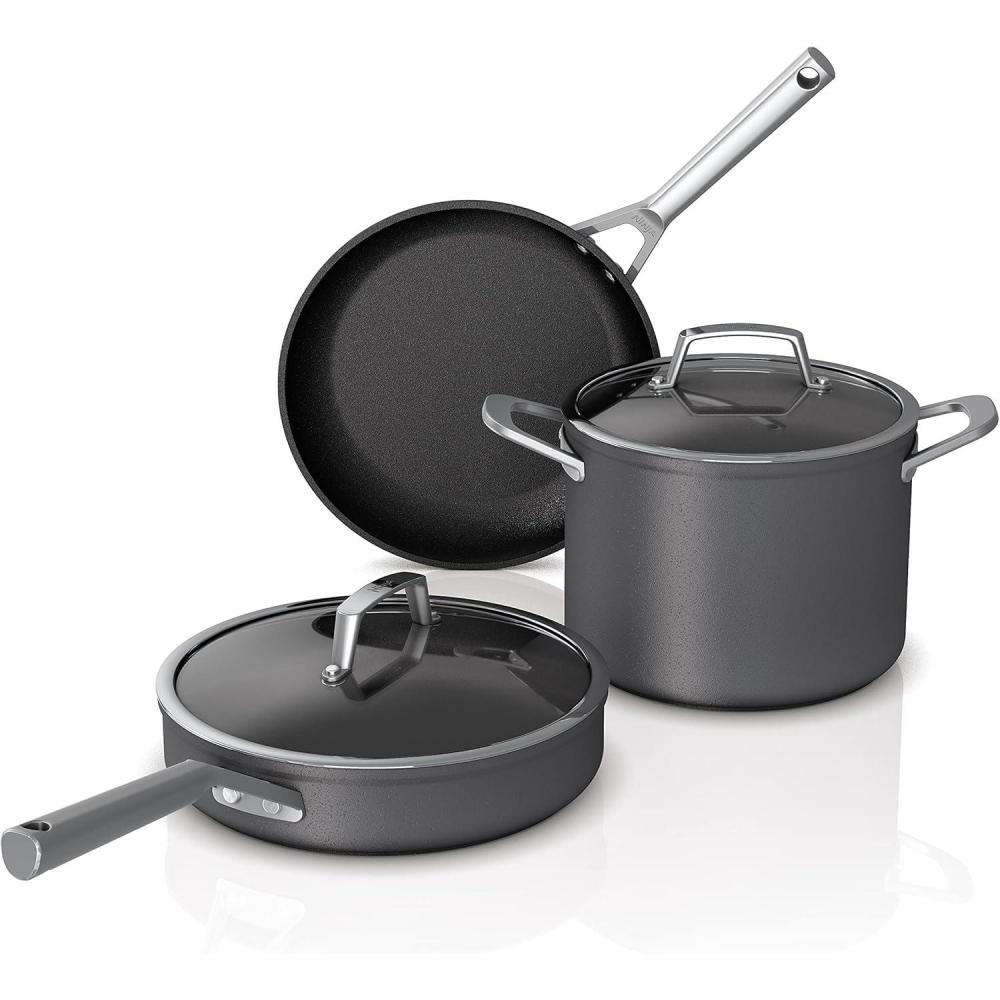 imageNinja C35000W Foodi NeverStick Premium HardAnodized 5Piece Cookware Set BlackPremium