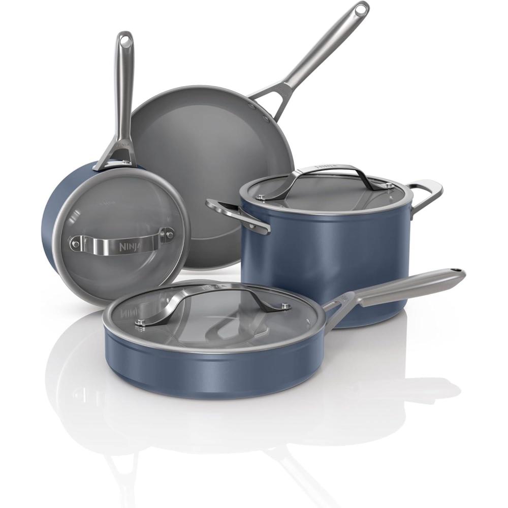 imageNinja Ceramic Pro 11Piece Cookware Set NonStick Pots amp Pans Set with Glass Lids Nontoxic PTFE Free Ceramic Coated Oven Safe All Stovetops amp Induction Compatible Steam White CW39011WHMidnight Blue