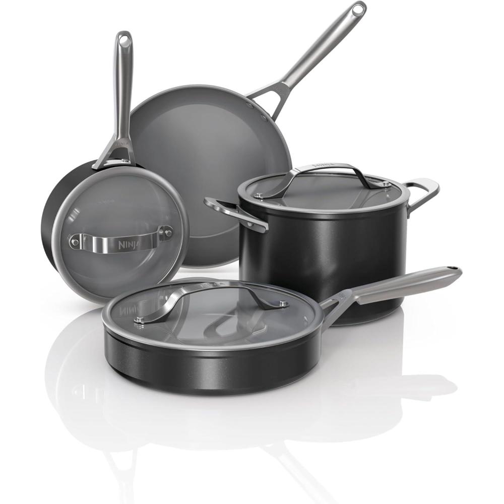 imageNinja Ceramic Pro 11Piece Cookware Set NonStick Pots amp Pans Set with Glass Lids Nontoxic PTFE Free Ceramic Coated Oven Safe All Stovetops amp Induction Compatible Steam White CW39011WHBlack