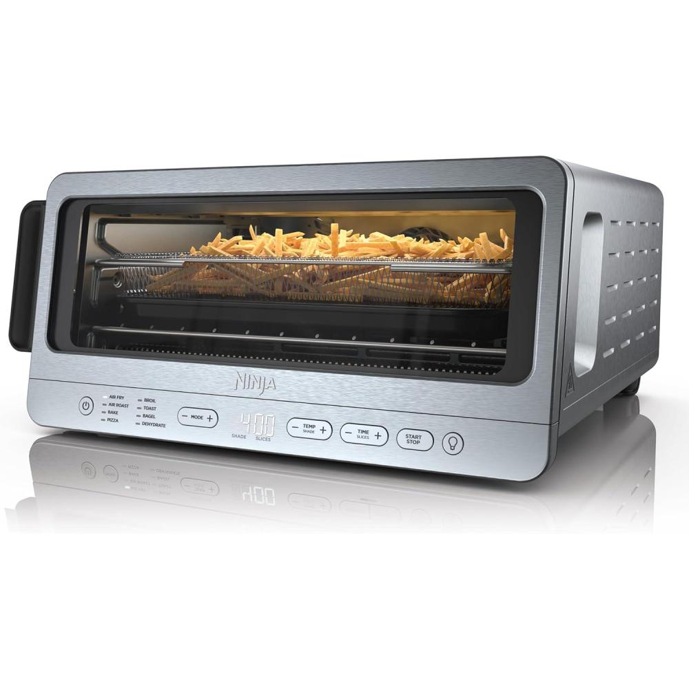 imageNinja Digital Air Fryer amp Toaster Oven 8in1 Functionality FlipUp Design XL Capacity Air Fry Basket Sheet Pan Wire Rack amp Crumb Tray 1800 Watt Silver SP101Stainless Premium 8in1 Flip Oven