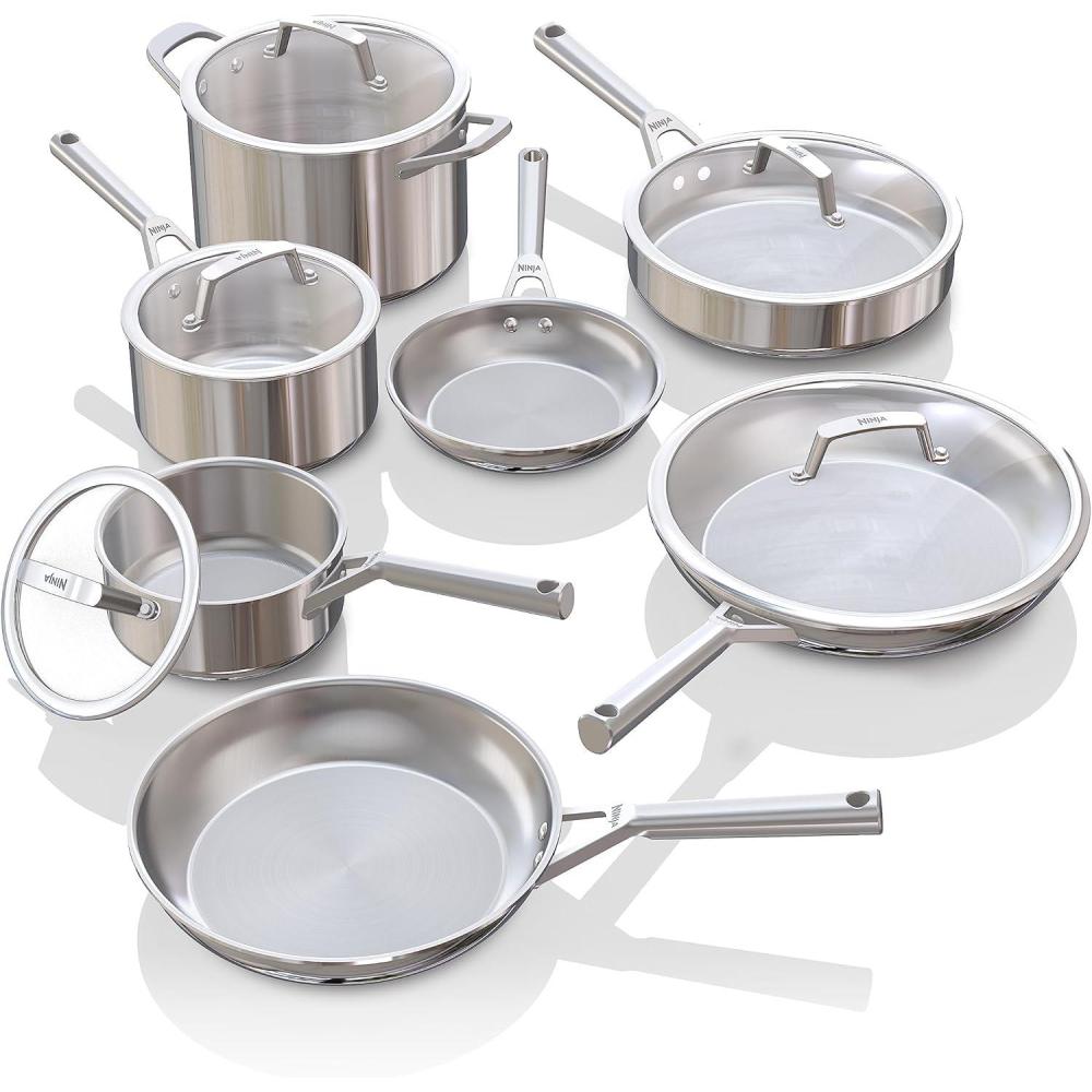 imageNinja Everclad CommercialGrade Stainless Steel 12 Fry Pan TriPly Pans Oven Safe to 600F All Stovetops amp Induction Compatible Stainless C9003012  Piece Set