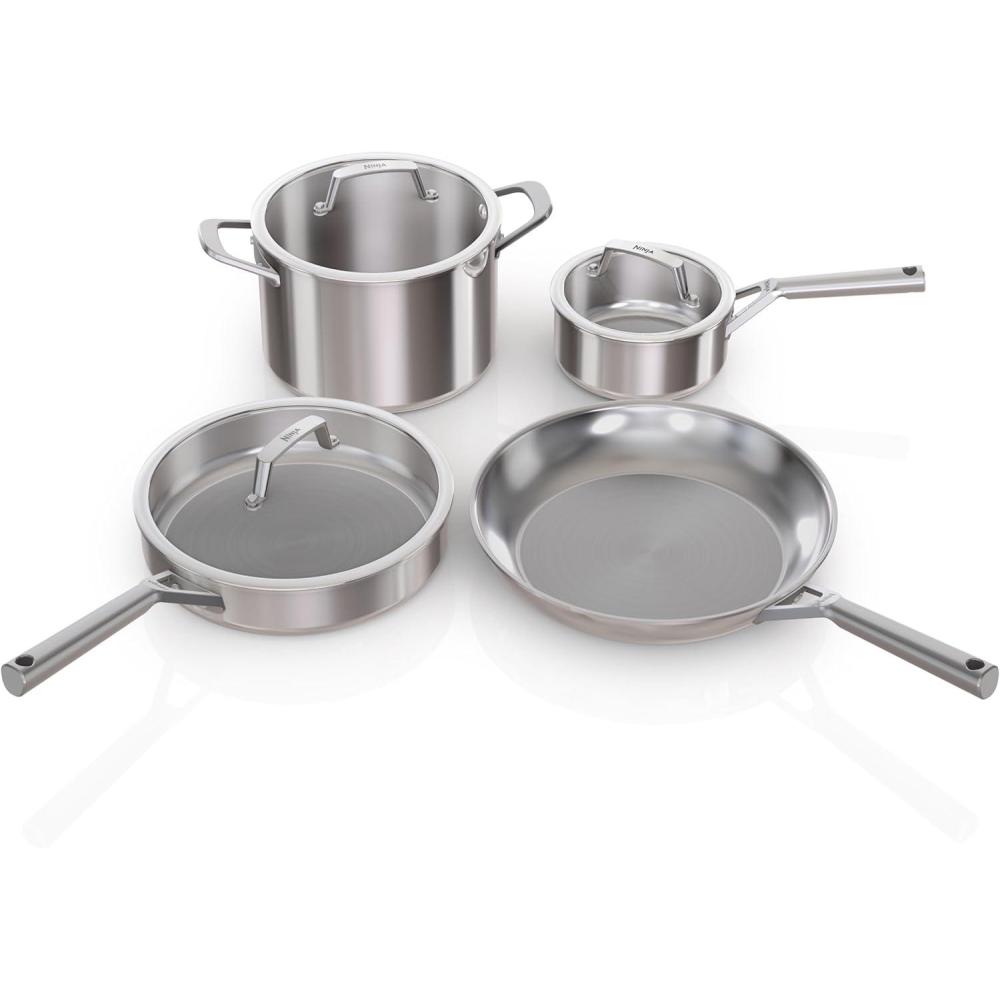 imageNinja Everclad CommercialGrade Stainless Steel 12 Fry Pan TriPly Pans Oven Safe to 600F All Stovetops amp Induction Compatible Stainless C900307 Piece Set