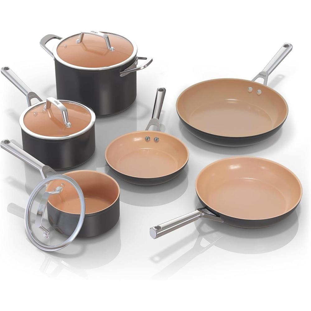 imageNinja Extended Life Premium Ceramic 1025 Fry Pan Nonstick Fry Pans Pots PTFE Free Healthy Cooking Oven Safe to 550F Dishwasher Safe All Stovetops amp Induction Compatible Dark Grey CW900269 Piece Set
