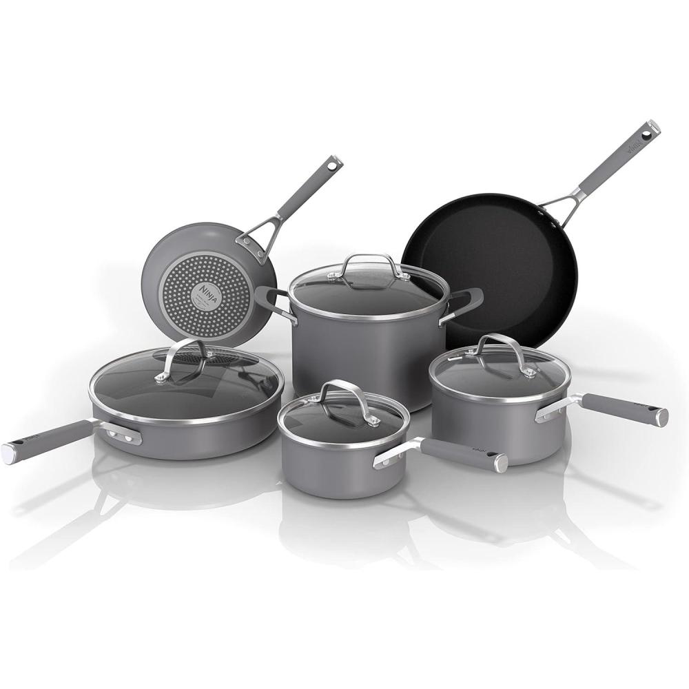 imageNinja Pots and Pans Set Non Stick Comfort Grip 10Piece Cookware Set with NeverStick Frying Pan Sauce Pan With Lid Stock Pot with Lid Nonstick Dishwasher Safe Oven Safe to 400F CW6901010 Piece Set