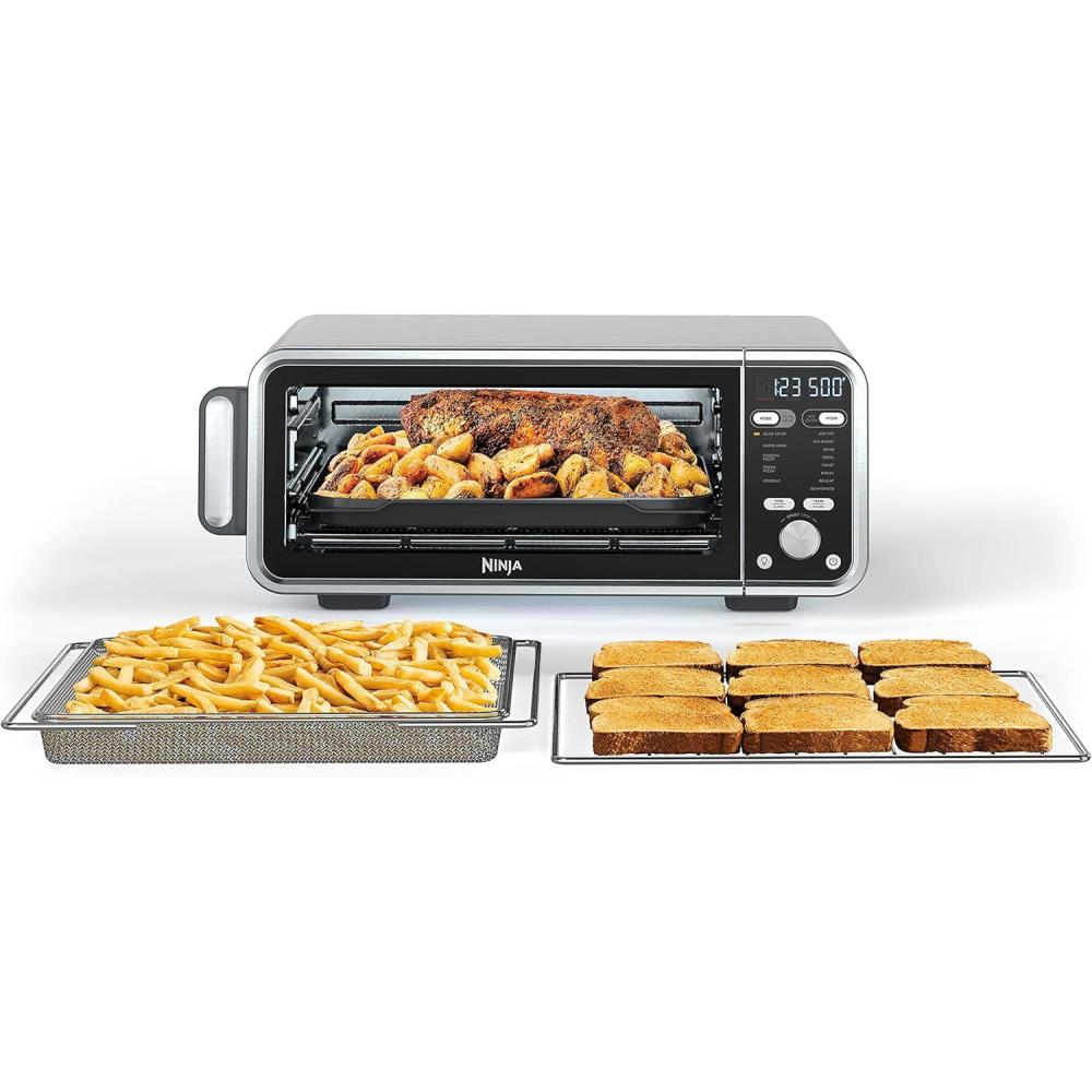 imageNinja SP301 Dual Heat Air Fry Countertop 13in1 Oven with Extended Height XL Capacity Flip Up amp Away Capability for Storage Space with Air Fry Basket SearPlate Wire Rack amp Crumb Tray Silver