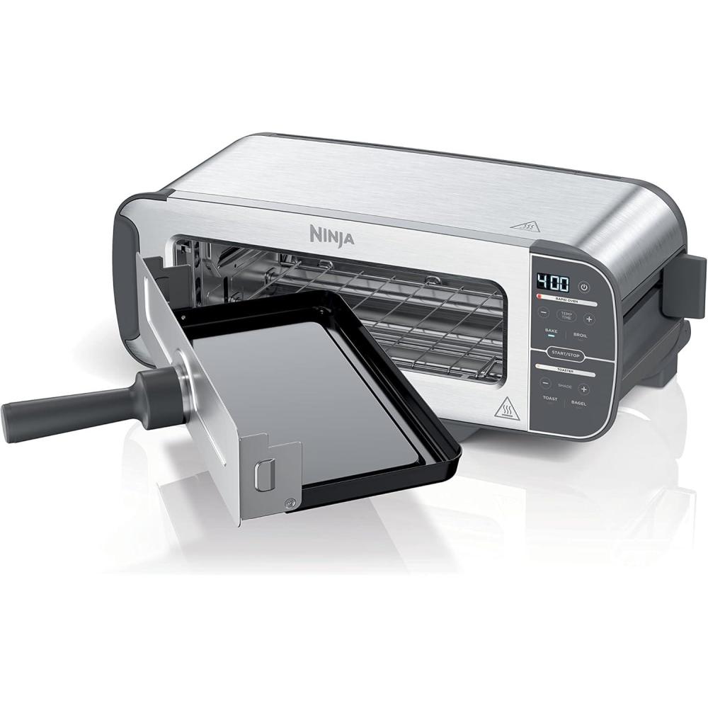 imageNinja ST101 Foodi 2in1 Flip Toaster 2Slice Capacity Compact Toaster Oven Snack Maker Reheat Defrost 1500 Watts Stainless Steel 6 Functions4 Functions