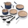 imageNinja Ceramic Cookware Set Extended Life 11Piece Kitchen Cookware Sets with Comfort Grip Nonstick Fry Pans Pots PTFE Free Oven amp Dishwasher Safe Stovetop Compatible Navy Blue CW4901111pc Blue Set