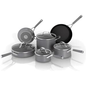 Ninja C38000 Foodi NeverStick Premium 8-Piece Cookware Set with Glass Lids, Hard-Anodized, Nonstick, Durable & Oven Safe to 500°F, Slate Grey(10pc set)