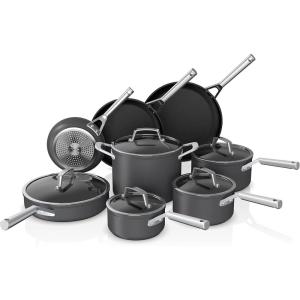 Ninja C38000 Foodi NeverStick Premium 8-Piece Cookware Set with Glass Lids, Hard-Anodized, Nonstick, Durable & Oven Safe to 500°F, Slate Grey(13pc set)