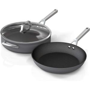 Ninja C38000 Foodi NeverStick Premium 8-Piece Cookware Set with Glass Lids, Hard-Anodized, Nonstick, Durable & Oven Safe to 500°F, Slate Grey(3 Piece Set)