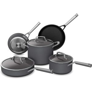 Ninja C38000 Foodi NeverStick Premium 8-Piece Cookware Set with Glass Lids, Hard-Anodized, Nonstick, Durable & Oven Safe to 500°F, Slate Grey(8pc set)