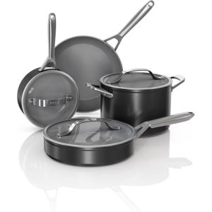 Ninja Ceramic Pro 11-Piece Cookware Set, Non-Stick Pots & Pans Set with Glass Lids, Nontoxic, PTFE Free, Ceramic Coated, Oven Safe, All Stovetops & Induction Compatible, Steam White, CW39011WH(Black)