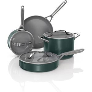 Ninja Ceramic Pro 11-Piece Cookware Set, Non-Stick Pots & Pans Set with Glass Lids, Nontoxic, PTFE Free, Ceramic Coated, Oven Safe, All Stovetops & Induction Compatible, Steam White, CW39011WH(Green)