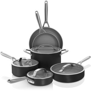Ninja Ceramic Pro 14-Piece Cookware Set, Non-Stick Pots & Pans Set with Glass Lids, Nontoxic, PTFE Free, Ceramic Coated, Oven Safe, All Stovetops & Induction Compatible, Midnight Blue, CW39014MM(Black)