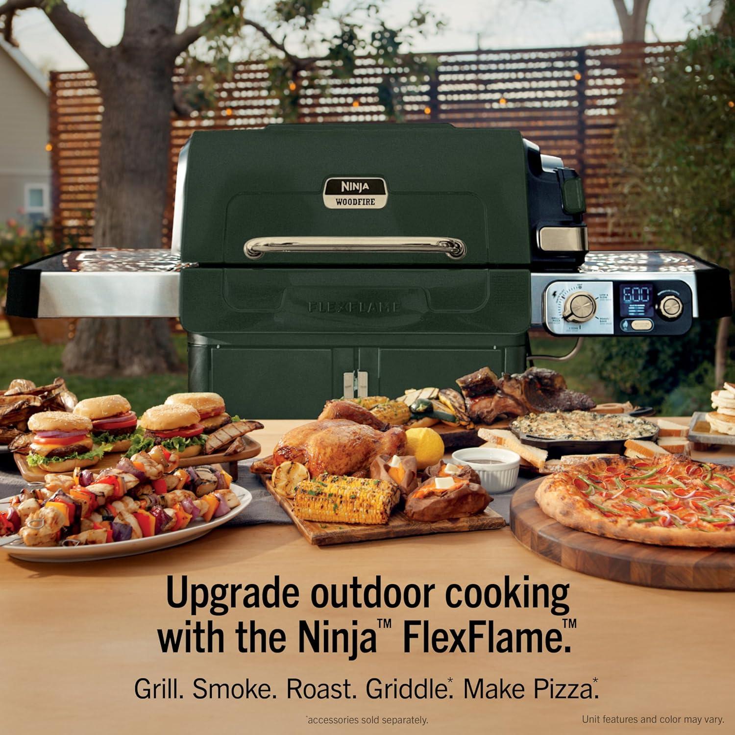 imageNinja FlexFlame Grill and Smoker Electric and Propane Grill Roaster BBQ Grill 5in1 Cooking System 3 Burner Digital Control Outdoor Cooking Griddle Pizza Maker Blue PG301BLGreen