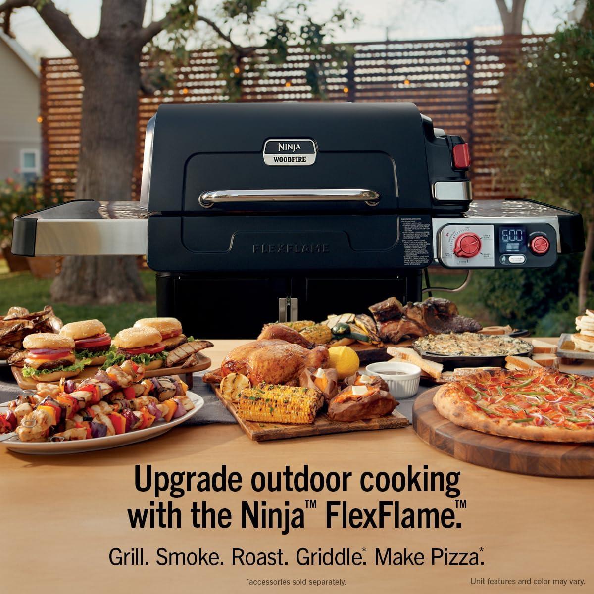 imageNinja FlexFlame Grill and Smoker Electric and Propane Grill Roaster BBQ Grill 5in1 Cooking System 3 Burner Digital Control Outdoor Cooking Griddle Pizza Maker Blue PG301BLBlack