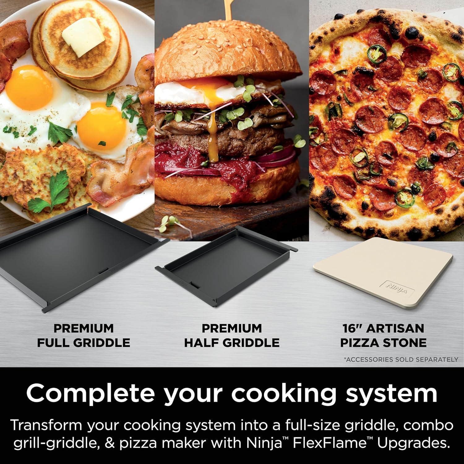 imageNinja FlexFlame Grill and Smoker Electric and Propane Grill Roaster BBQ Grill 5in1 Cooking System 3 Burner Digital Control Outdoor Cooking Griddle Pizza Maker Blue PG301BLStainless Steel
