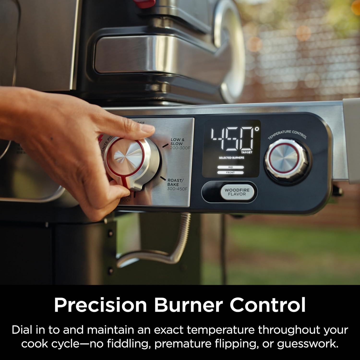 imageNinja FlexFlame Grill and Smoker Electric and Propane Grill Roaster BBQ Grill 5in1 Cooking System 3 Burner Digital Control Outdoor Cooking Griddle Pizza Maker Blue PG301BLStainless Steel