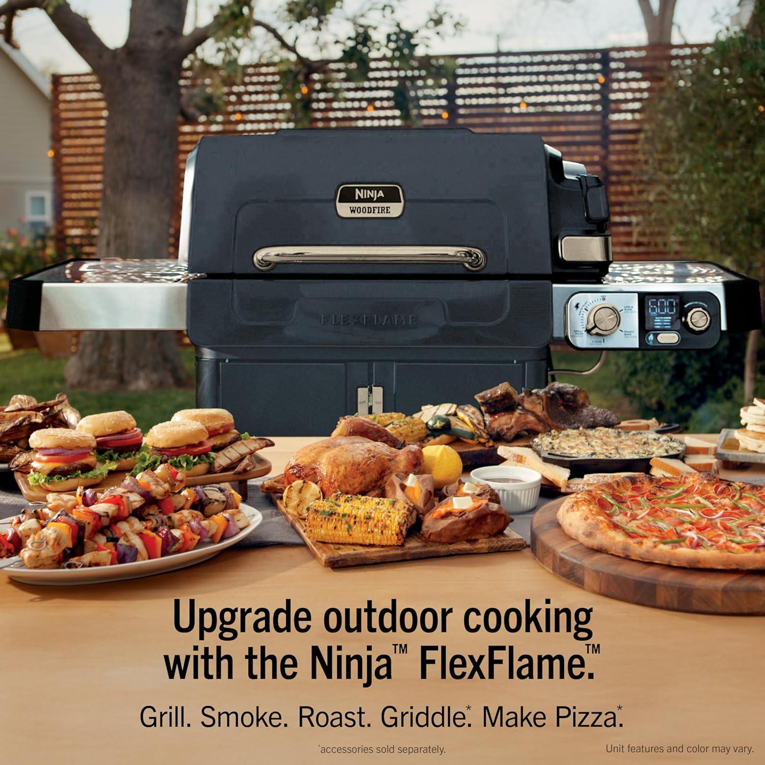 imageNinja FlexFlame Grill and Smoker Electric and Propane Grill Roaster BBQ Grill 5in1 Cooking System 3 Burner Digital Control Outdoor Cooking Griddle Pizza Maker Blue PG301BLBlue