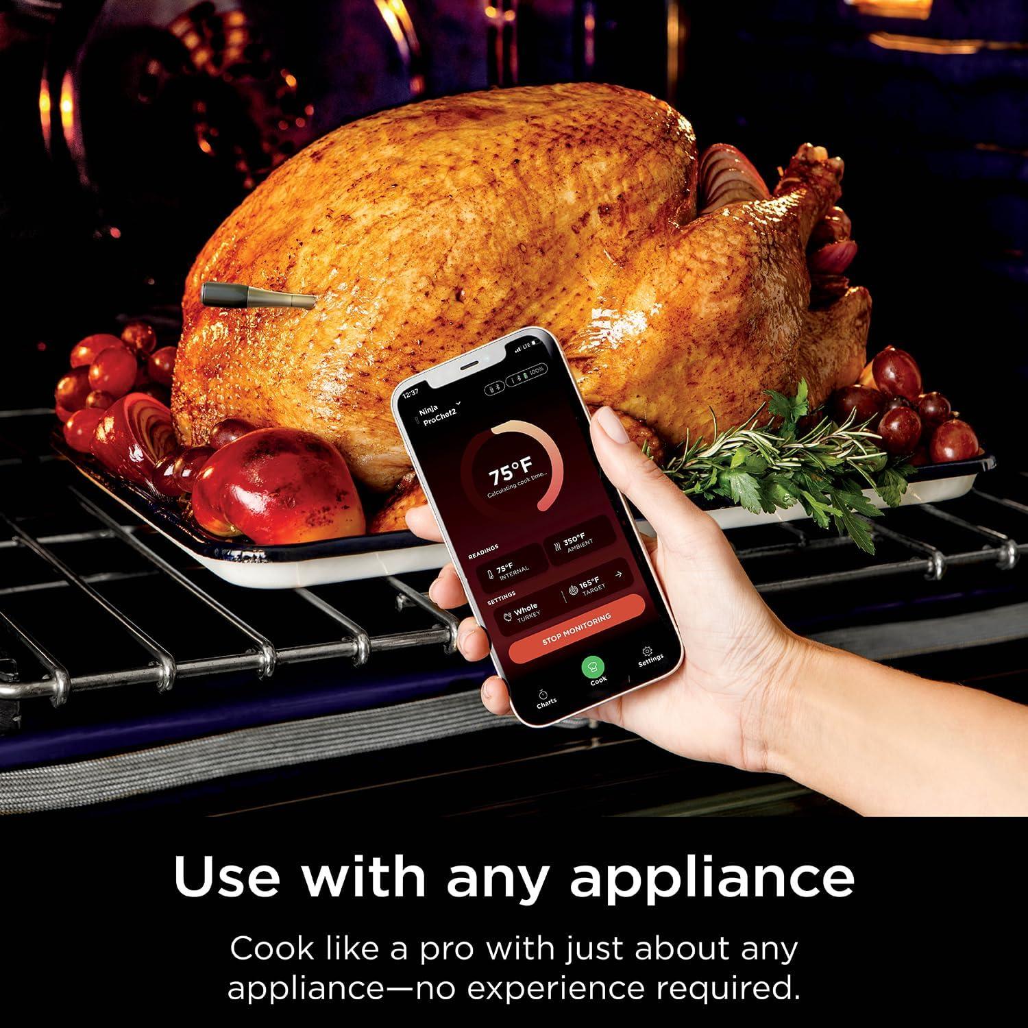 imageNinja Meat Thermometer ProChef Wireless Probe for Indoor amp Outdoor Air Fryer Grill Cooking Smoker Oven Roaster Long Range Bluetooth App Connection Flareup Resistant Waterproof US Only WP100