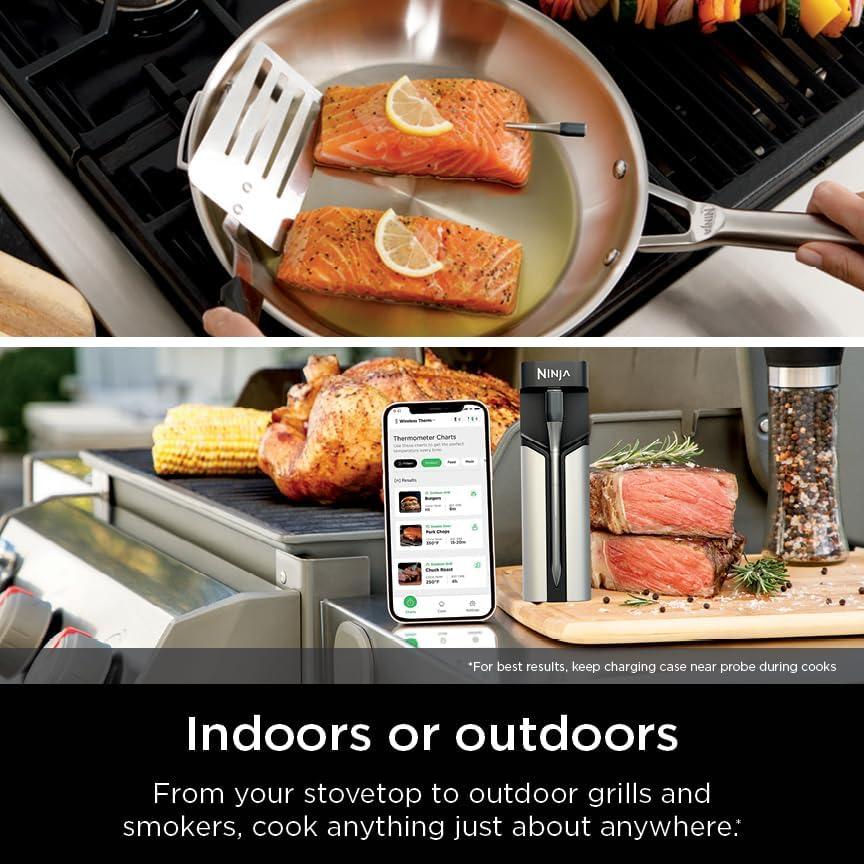 imageNinja Meat Thermometer ProChef Wireless Probe for Indoor amp Outdoor Air Fryer Grill Cooking Smoker Oven Roaster Long Range Bluetooth App Connection Flareup Resistant Waterproof US Only WP100